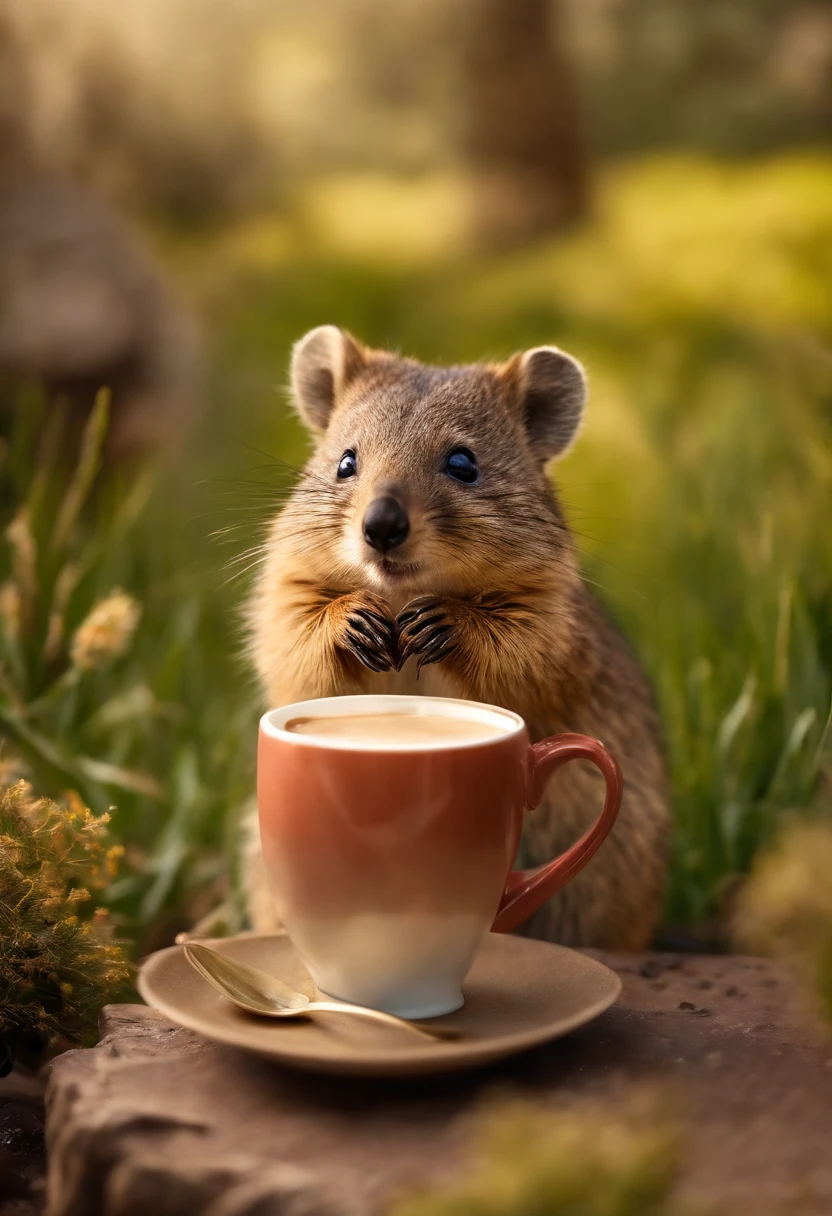 (absurd resolution:1.3), (best quality:1.3), ,no humans, quokka,aidaishu,drinking,frappuccino, cafe,