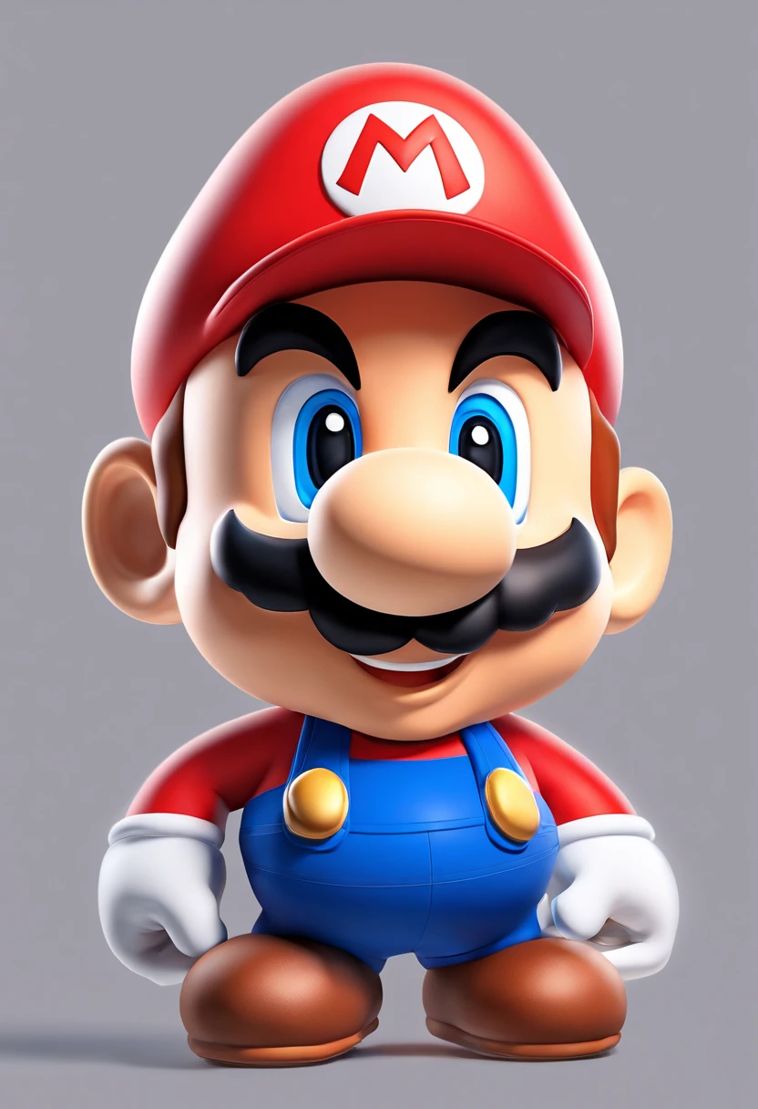 (Mario), Character Design, Nintendo Super Mario, (Blue eyes, Red hat, Red suit, Blue suspenders, White Gloves, )Super cute blind box style, Chibi, Full body, Exaggerated expressions and actions, clean back ground, Bright iridescent highlights, Studio Lighting, Atmospheric lighting, With exquisite texture, high detailing, High resolution, C4D, 。.3D, blender, 8K, Best Quality, Ultra high definition