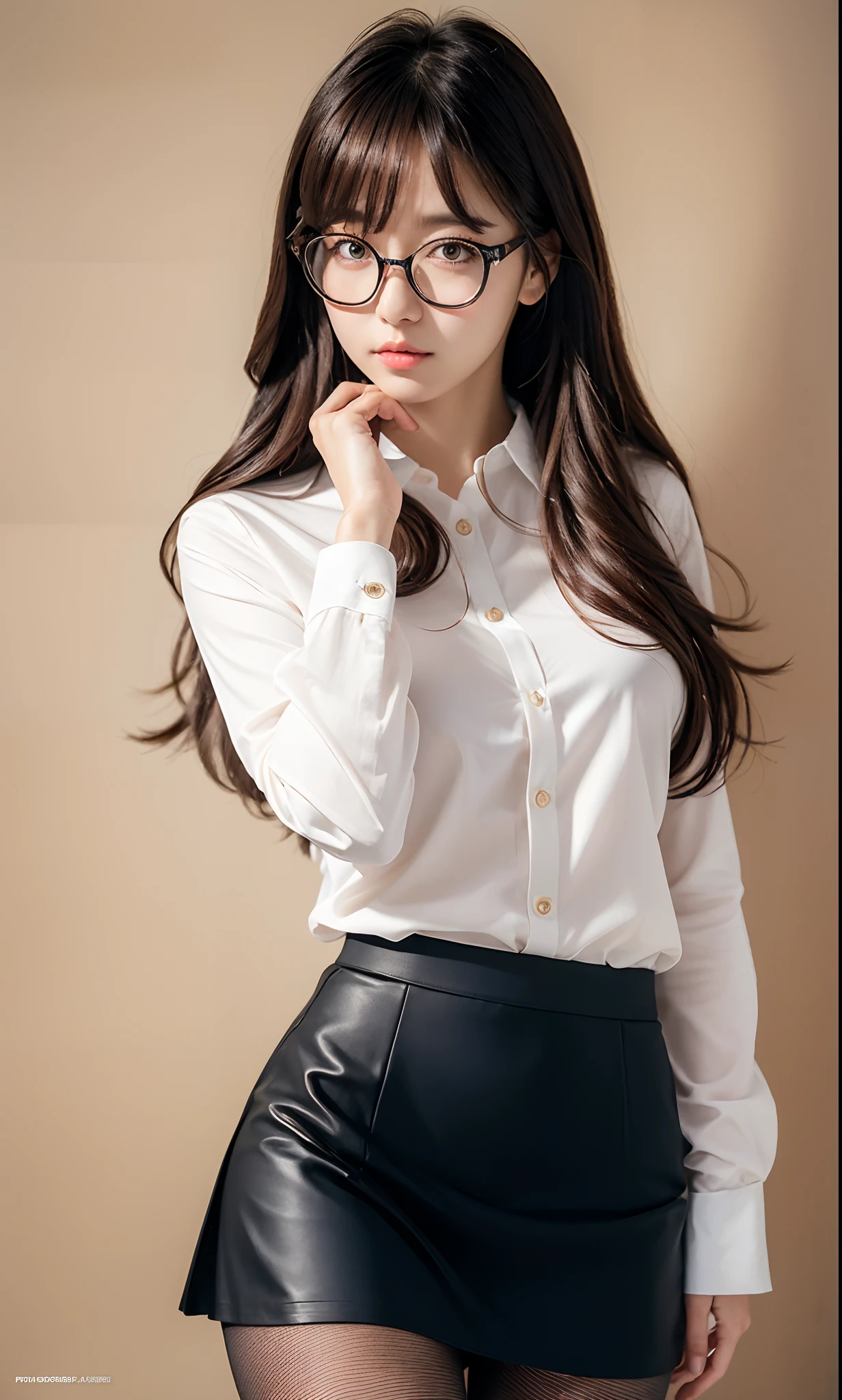 ulzzang-6500-v1.1, (raw photo:1.2), (photorealistic:1.4), beautiful detailed girl, very detailed eyes and face, beautiful detailed eyes, ridiculous, incredibly ridiculous, huge file size, super detailed, high resolution, very detailed, best quality, masterpiece, ((fashion clothing with diverse colors)), illustration, very detailed, CG, unified, 8k wallpaper, amazing, fine detail, masterpiece ,best quality, very detailed CG uniform 8k wallpaper, light on face, movie lighting, 1girl, , long white hair, side splits, (big breasts), ()), (glasses), ((dynamic pose))), ((sexy pose))), (camel toe), (half), (pantyhose)), ((black hip skirt))