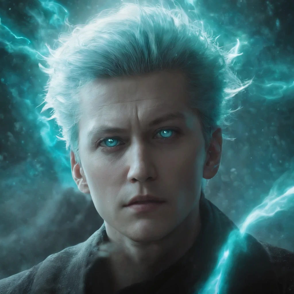 satoru Gojo do anime Jujutsu Kaisen em uma postura de batalha impressionante. He is surrounded by a magical turquoise aura, that radiates power and confidence. Your eyes are focused, emitting an icy intensity as he prepares to face an invisible enemy. As faixas da sua bandana voam ao vento, enquanto seus cabelos brancos tremulam de energia espiritual. The surrounding environment is a desolate battlefield, com escombros e escombros espalhados. The atmosphere is electrifying and full of magical tension, detailed digital illustration, dynamic light technique, --AR 16:9 --V 5