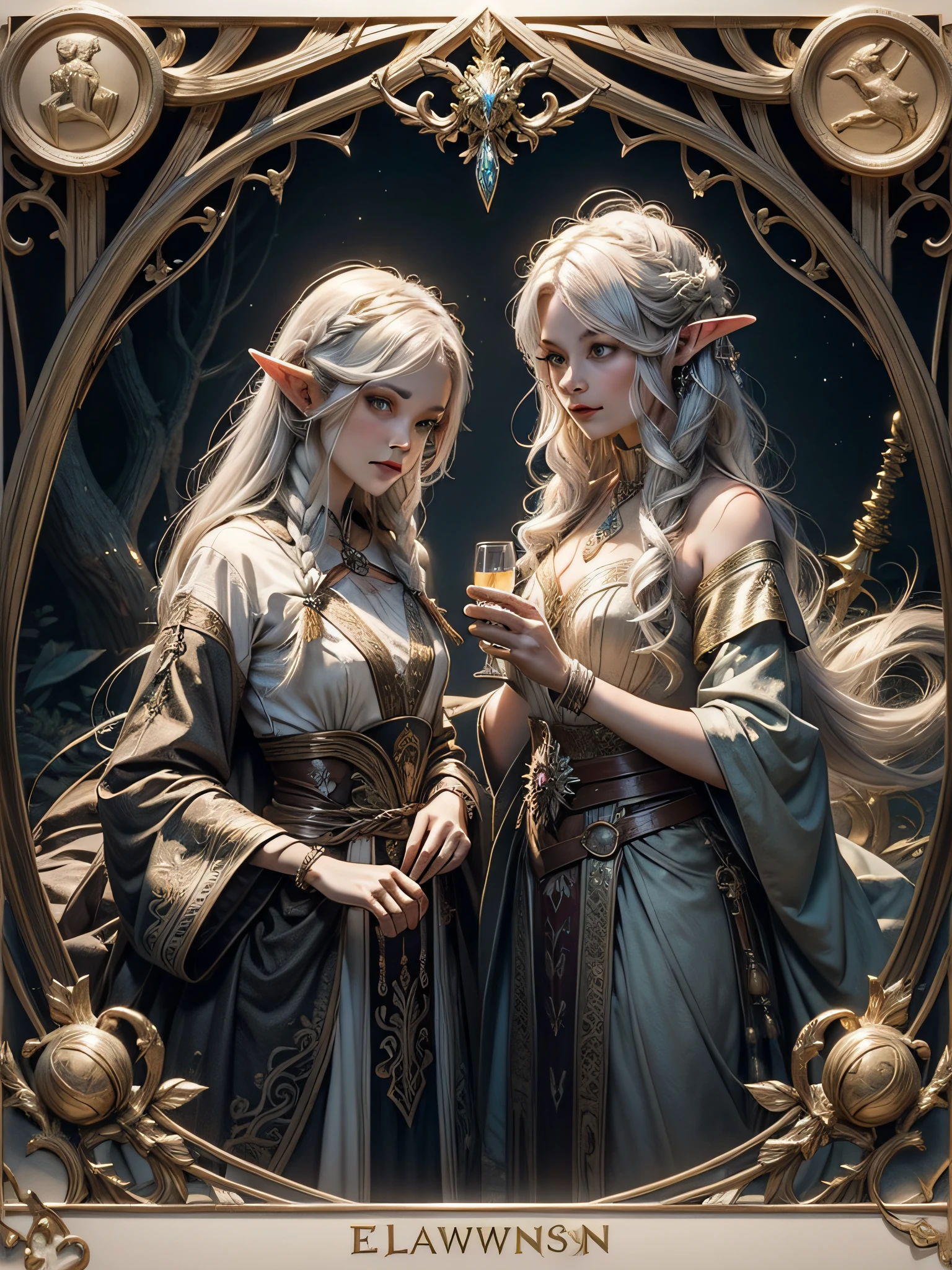 best quality, masterpiece, masterpiece portrait, intricate details, epic light, fantasy, dragons and dungeons, retro, priest, dark elf, 1 girl,2 boys, wooden table, tavern, gray skin, elegant smile, strabismus, close-up portrait of a Mycenaean woman doll with gold jewelry, spider: 0.9, net: 1.0, fantasy, volumetric lighting, concept art, brush stroke style, art station, trend, very detailed, art by Greg Rutkowsk, Amidst a realm of enchantment and mythical wonders, fantasy setting, magical creatures, ethereal beauty, majestic landscapes, shimmering forests, cascading waterfalls, ancient ruins, radiant sunlight, mystical atmosphere, vibrant colors, mystical beings, mythical creatures, fairies, unicorns, dragons, celestial skies, floating islands, hidden realms, whimsical architecture, spellbinding charm, sparkling crystals, gentle breeze, captivating aurora, wisps of magic, ethereal glow, awe-inspiring vistas