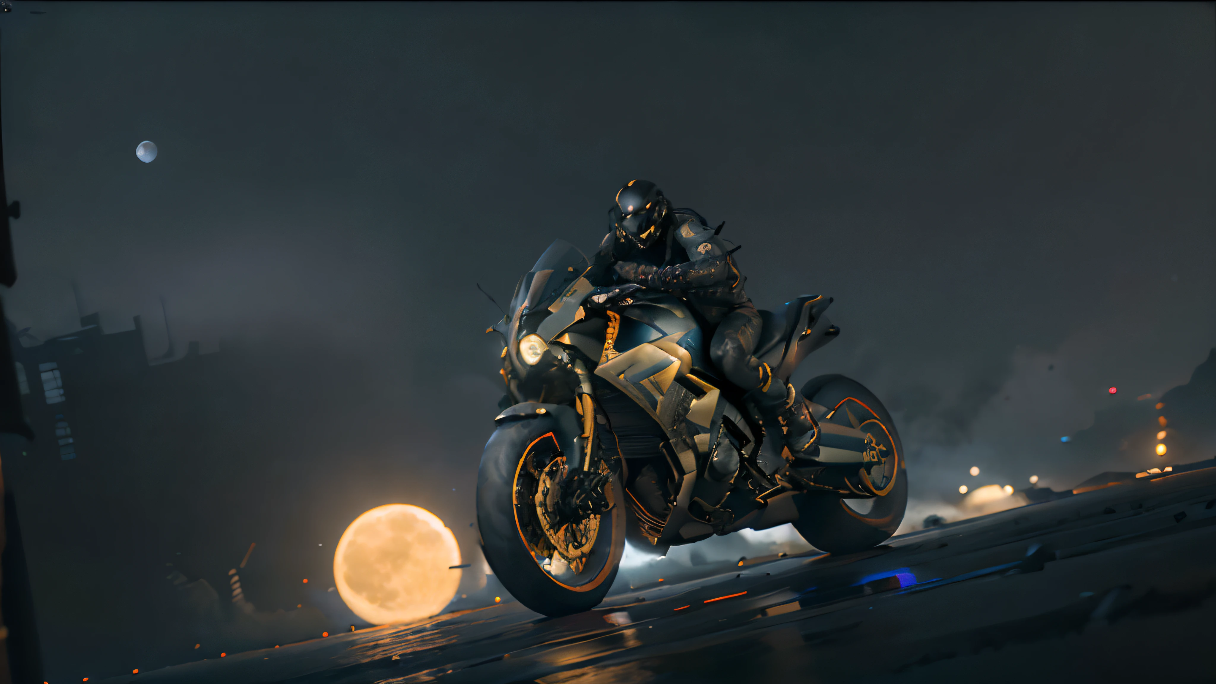 (full body, (dynamic pose), action pose), (rim lighting, studio lighting, distant moon light, night, bloom), (cinematic, best quality, masterpiece, ultra HD textures, highly detailed, hyper realistic, intricate detail, 8k, photorealistic, concept art, matte painting, autodesk maya, vray render, ray tracing, hdr), (dslr, full frame, 16mm focal length, f/8 aperture, dynamic perspective, dynamic angle, golden ratio, wide photography, wide field of view, deep depth of field, zoom out) techwear, (futurism:1.4), mechanise robot, urbansamurai 3d, 2 realistic cyborgs in a cyberhelmet head, fighting each other, battle scene, action shot