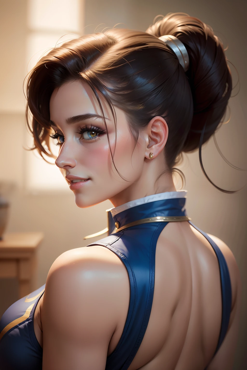 lucy pinder, portrait, profile, smiling, chun-li