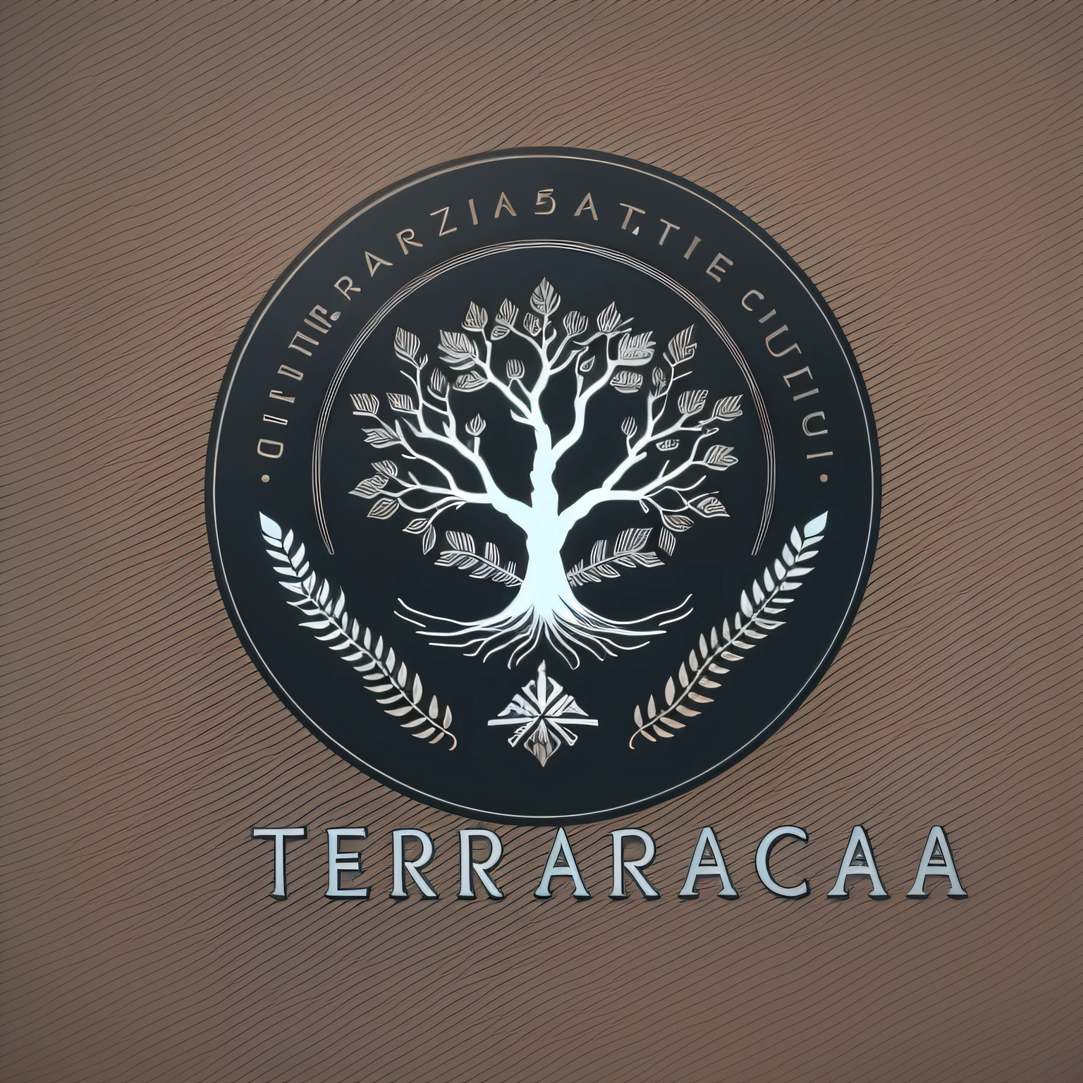 An emblematic minimalist shield for a coin called TerraSacha,  representing tree, forest, sustainability, climatech, blockchain, climate change, zero emissions, carbon neutral, offsets, mitigation, climate science, environmental awareness, forest protection, ecosystems, decarbonization, eastern plains. The shield is minimalist, with simple black and white geometric shapes that strongly convey the brand values with great strength and instant recognition.