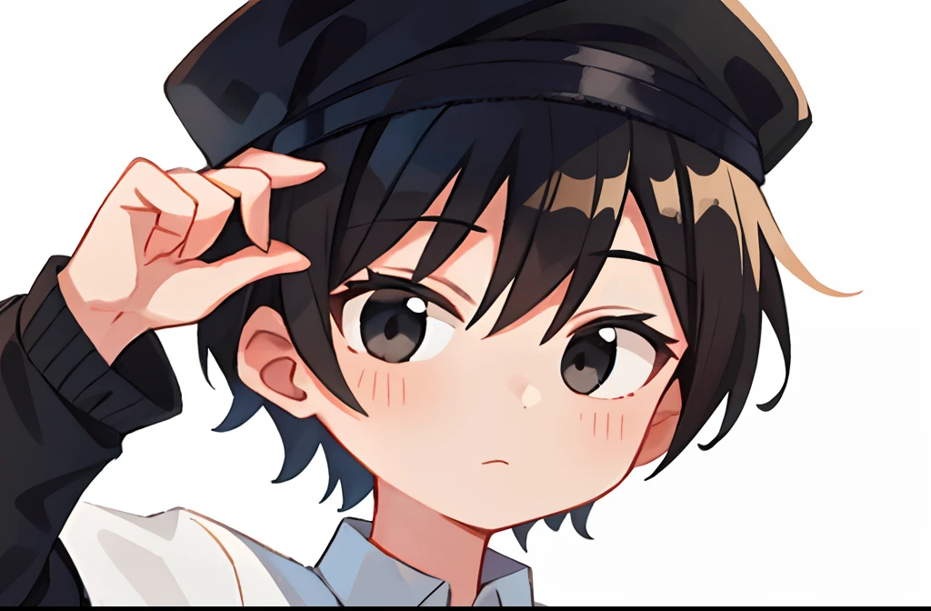 Masterpiece,Best quality,
1 Brother,30 age old,short detailed hair,With black cap,In a white blouse shirt,
White background,