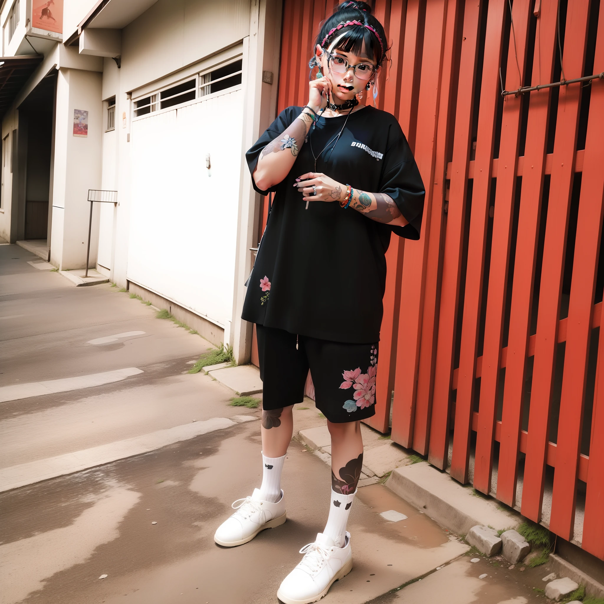 uma menina usando um colar de anime, um colar longo e brincos, no estilo de paisagens de jardim tranquilas, animated color photos, Masami Teraoka, aquamarine, Paulo Gauguin, Estilo Embry, retrato honesto