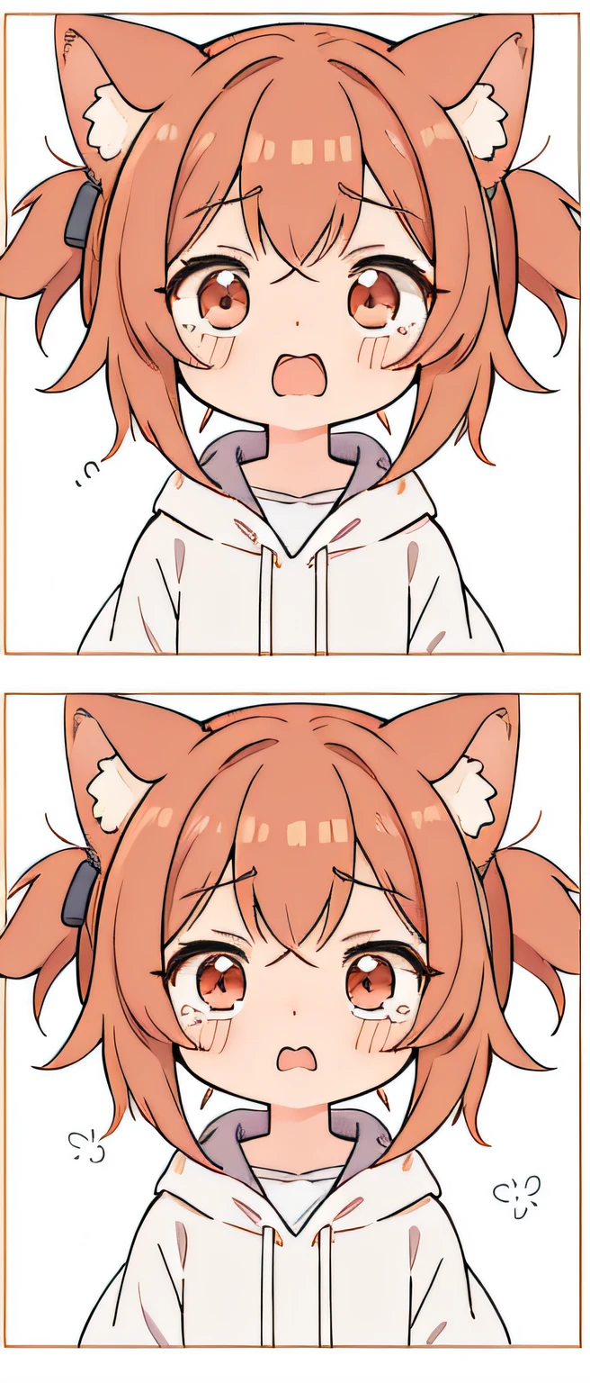 Top image quality、Top image quality、an anime girl、I'm holding back from crying right now.、Canine ears、The most beautiful face、mischief、Canine line、Wearing a hoodie、cute  face、18year old、Looking here、The upper part of the body、tears