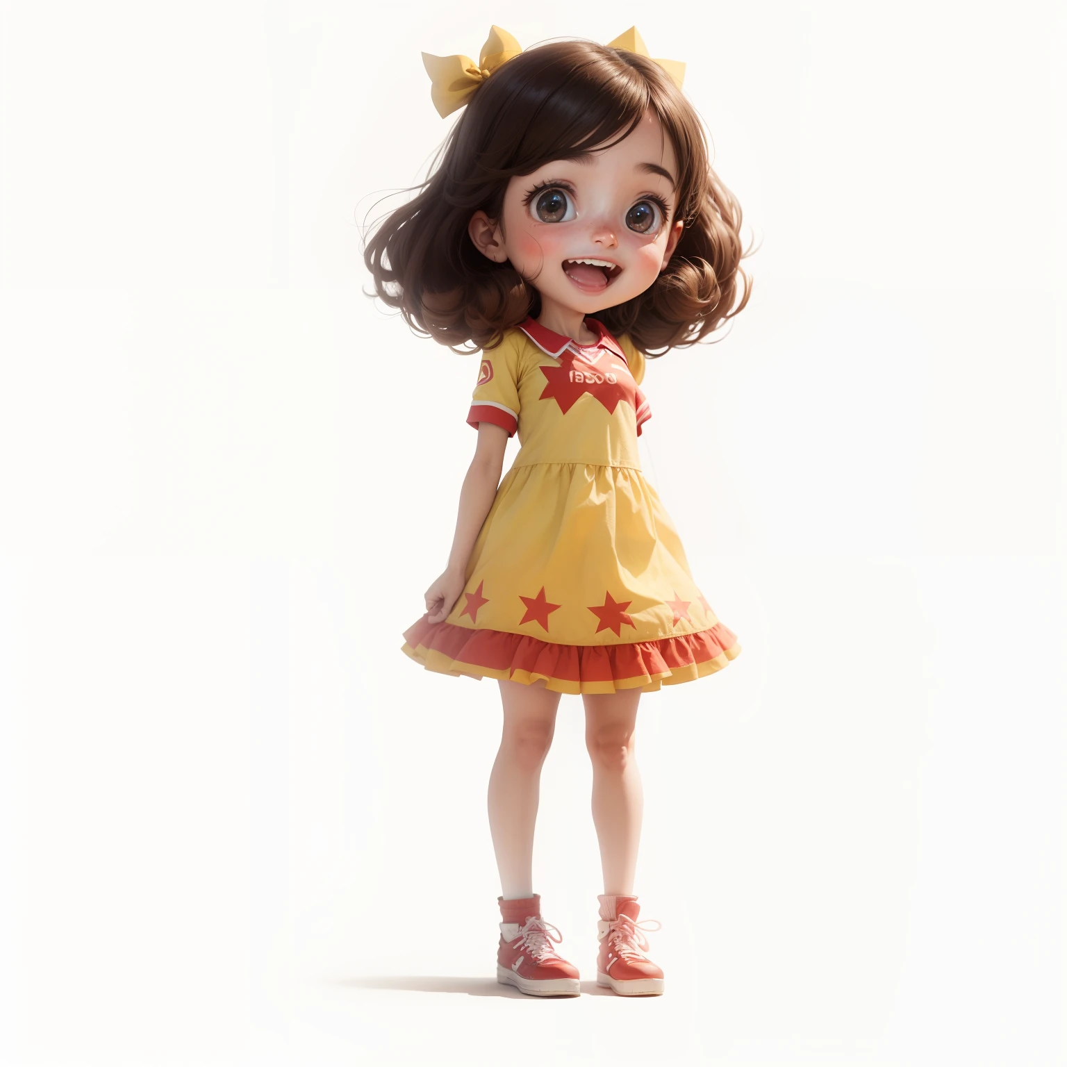 She has her arms raised, very cheerful and celebrating a victory