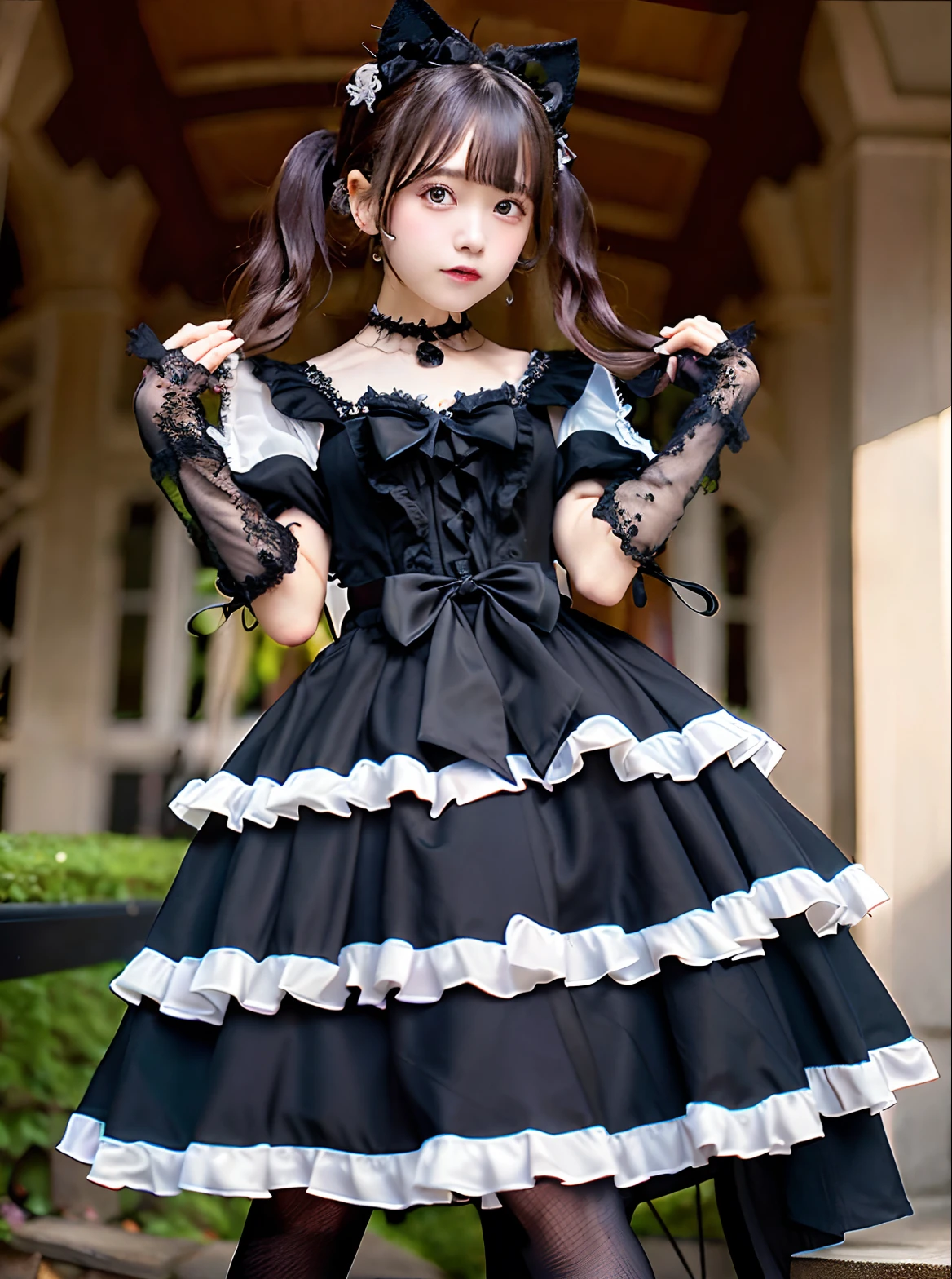 Close up portrait of woman in dress holding bow, black gothic lolita dress, Lolita style, victorian gothic lolita fashion, Lolita Fashion, loli in dress, an elegant gothic princess, portrait of the magical Lolita girl, wearing a gothic dress, anime girl wearing a black dress, Gothic Maiden anime girl, rococo ruffles dress, dreamy gothic girl