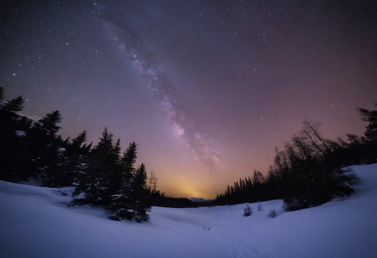 Snowfield starry sky,The stars are brilliant