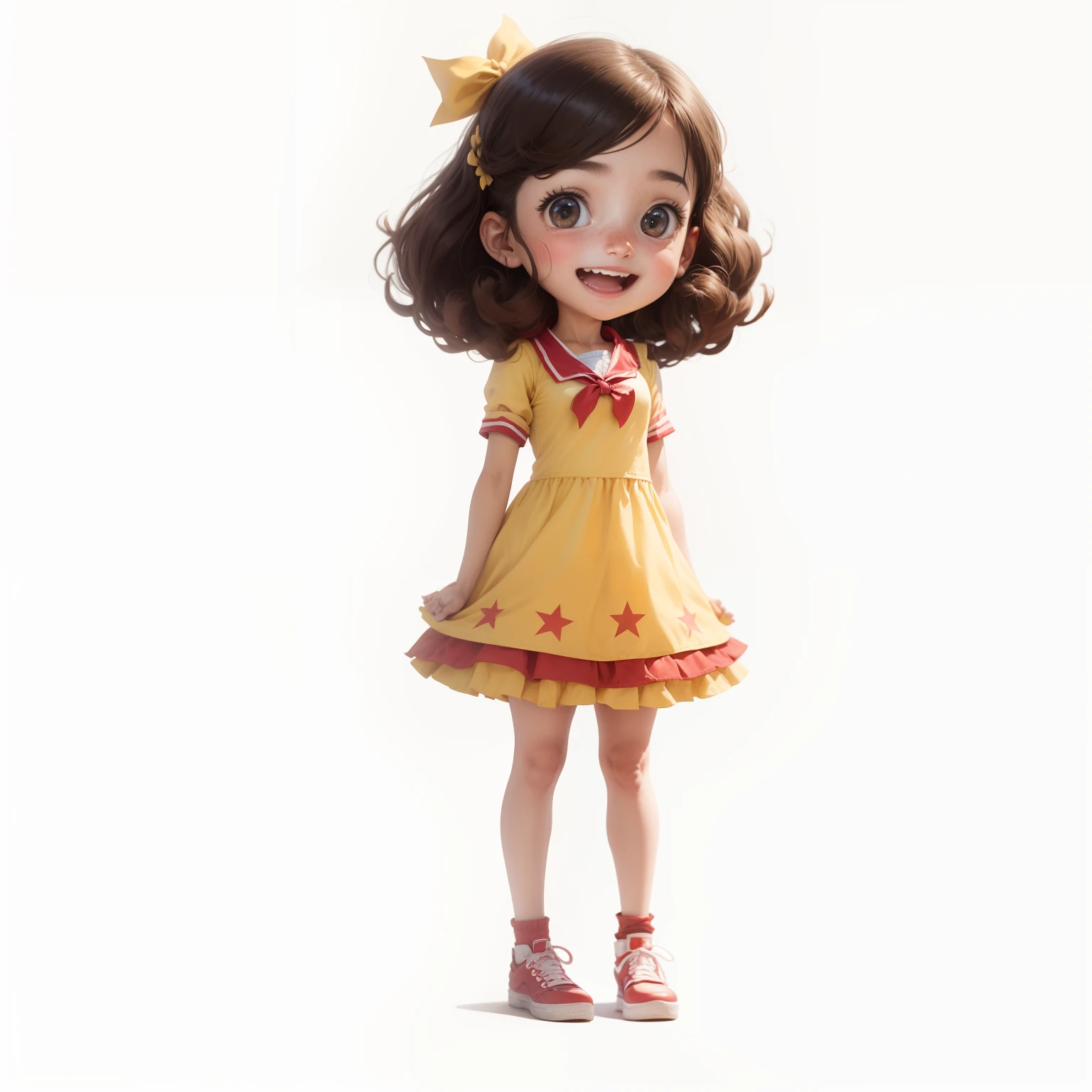 She has her arms raised, very cheerful and celebrating a victory