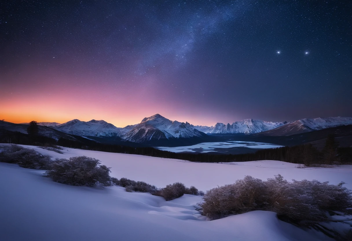 Snowfield starry sky,The stars are brilliant