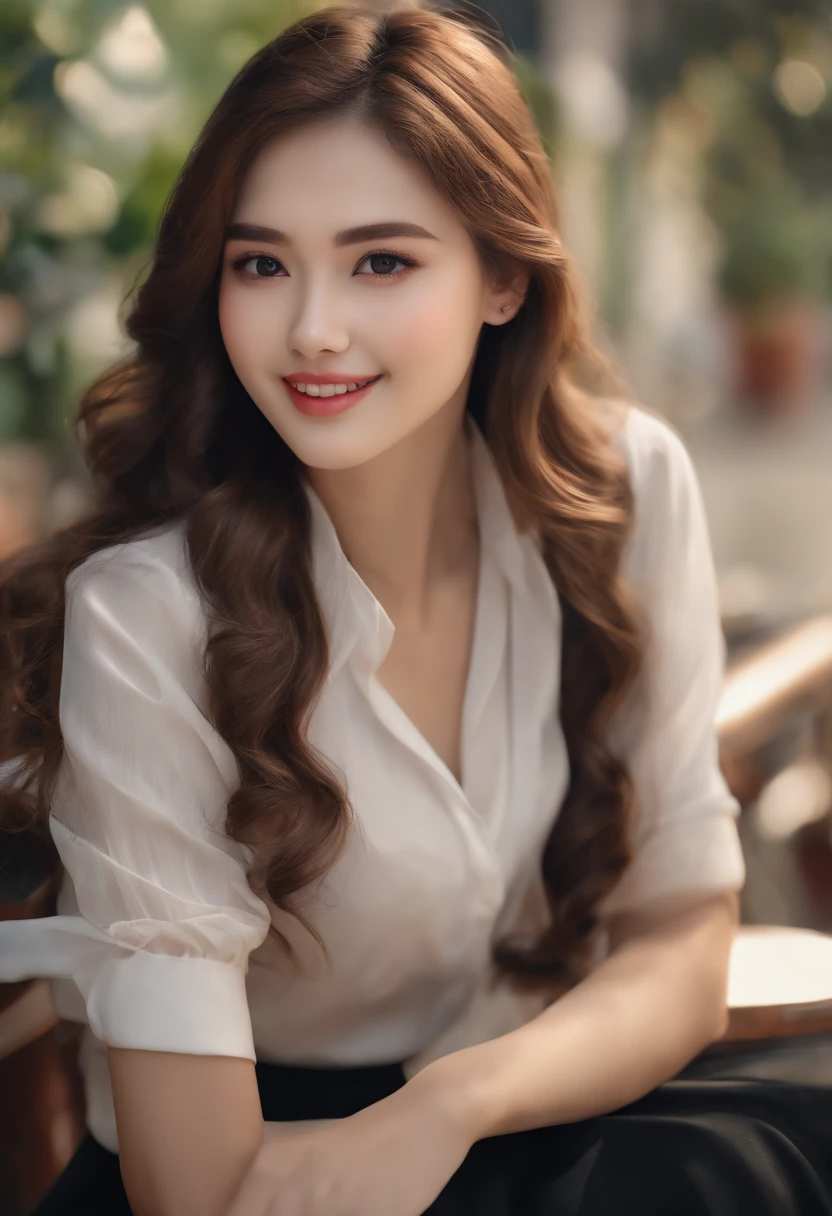 (high quality,4k,8k,highres,masterpiece:1.2),ultra-detailed,(realistic,photorealistic,photo-realistic:1.37),portraits,beautiful detailed eyes,beautiful detailed lips,long hair,uniform, 16 years old girls,girl with long hair in casual dress sitting on a coffee shop, gesture,Mare,professional,vibrant colors,soft lighting,subtle shadows,messy bun,hair strands,buttoned-up shirt,pleated skirt,light breeze,stunning graceful posture,confident expressions,expressive eyes,curvy eyelashes,subtle blushing,sparkling highlights,sharp details,soft skin,precise shading,luminous atmosphere,dynamic composition,realistic rendering,sublime artwork, small rounded eyes, Chinese teen, alluring small rounded eyes glossy pink lips, alluring cute smile, show crossed legs, small rounded eyes