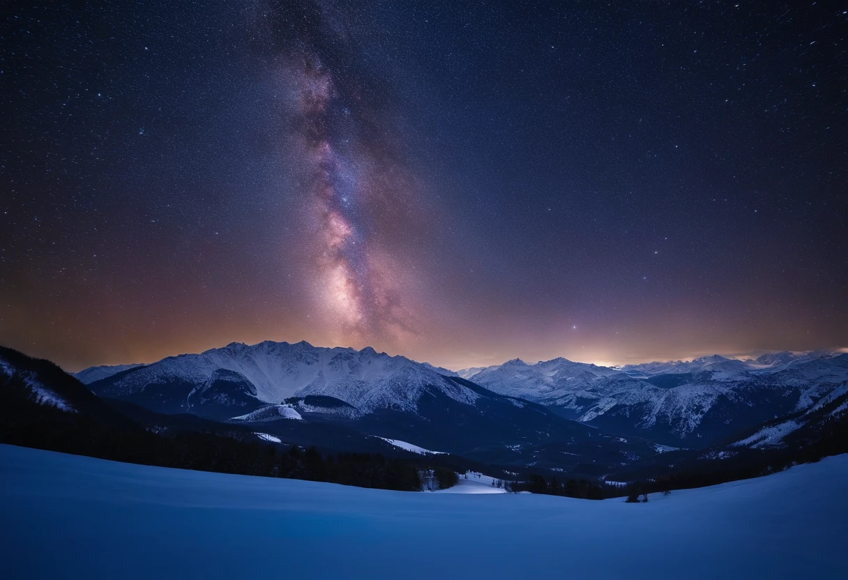 Snowfield starry sky,The stars are brilliant