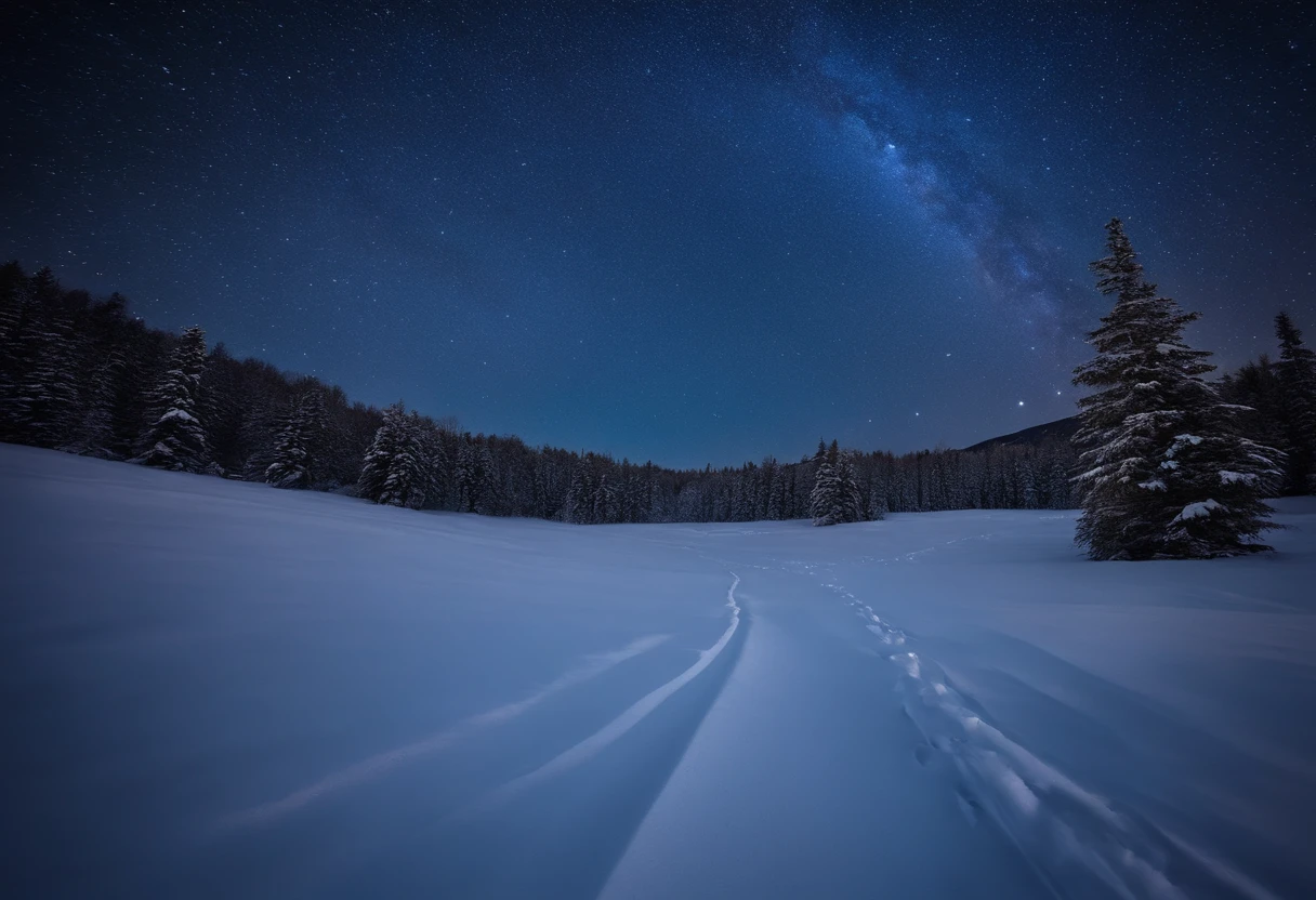 Snowfield starry sky，The stars are brilliant