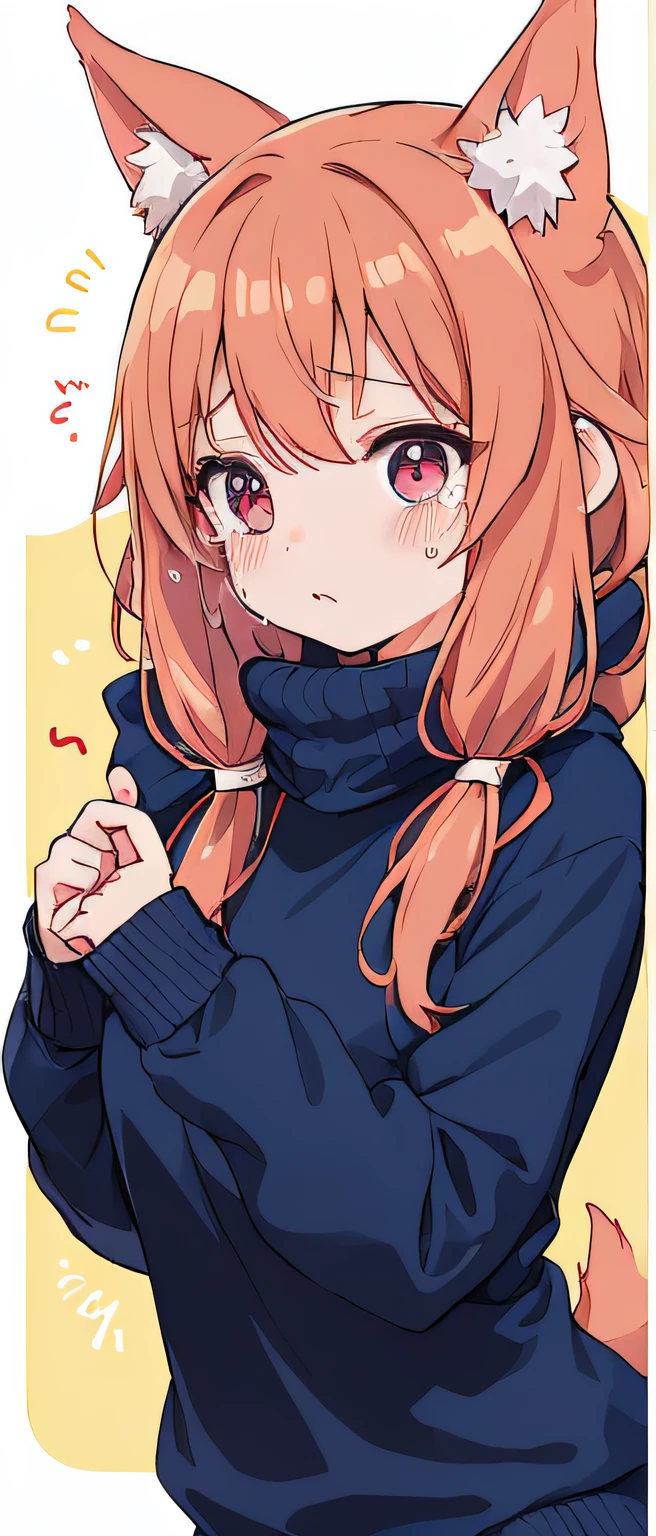 Top image quality、Top image quality、1girl in、an anime girl、I'm holding back from crying right now.、Watching from a distance、Canine ears、The most beautiful face、mischief、Canine line、Wearing knitwear、cute face、18year old、Looking here、The upper part of the body、tears