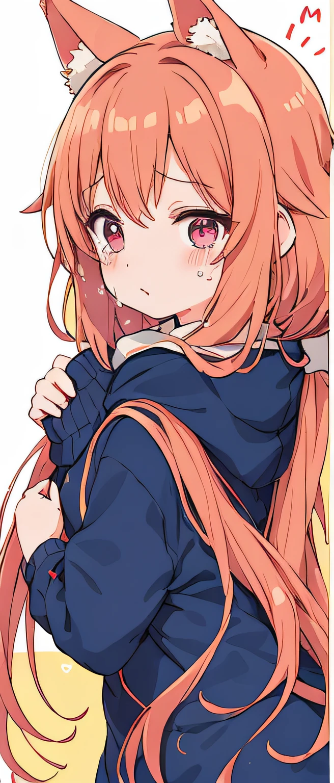 Top image quality、Top image quality、1girl in、an anime girl、I'm holding back from crying right now.、Watching from a distance、Canine ears、The most beautiful face、mischief、Canine line、Wearing knitwear、cute face、18year old、Looking here、The upper part of the body、tears