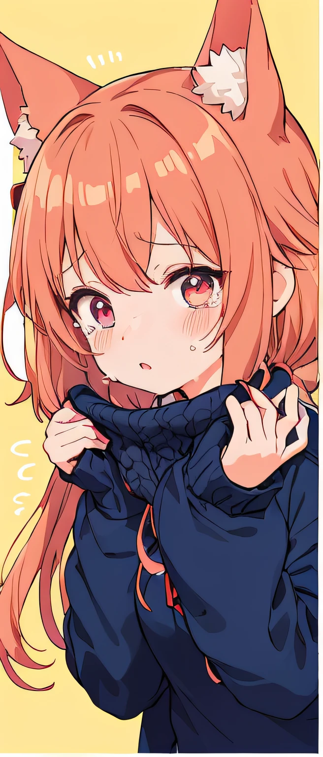Top image quality、Top image quality、1girl in、an anime girl、I'm holding back from crying right now.、Watching from a distance、Canine ears、The most beautiful face、mischief、Canine line、Wearing knitwear、cute  face、18year old、Looking here、The upper part of the body、tears