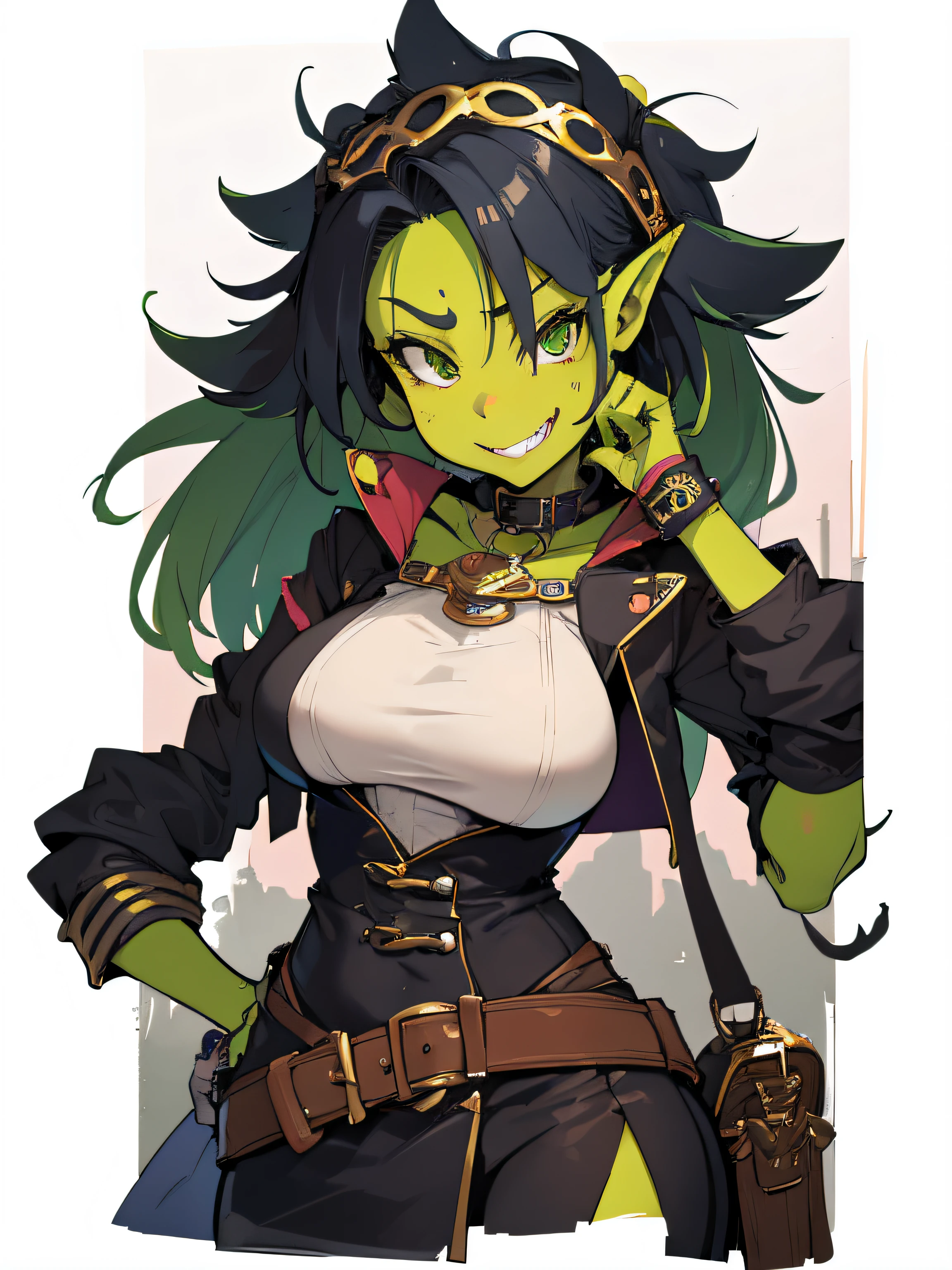 mujer, sexy, color de piel verde, goblin chica, mujer orco, sonrriente, pendientes