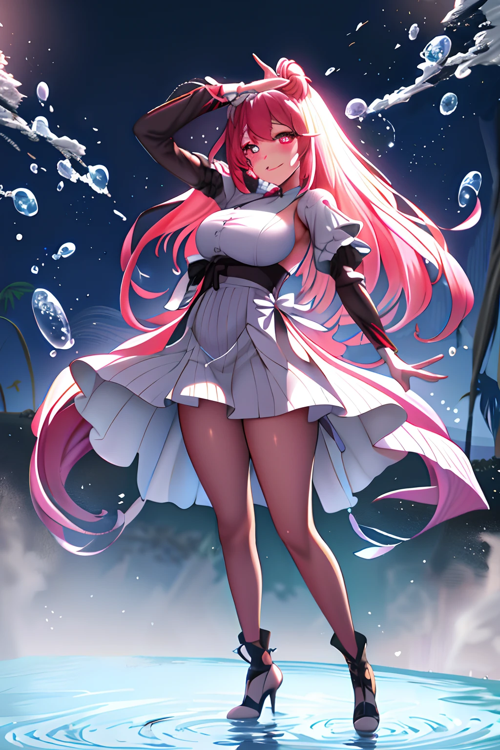 Kizi,Royal sister,Good girlfriend,sexy for,Kiss,asymmetricalbangs,Water dripping on the face,Blushing,heart - shaped pupils,exquisite facial features,s the perfect face,Stick out your tongue,white skinned,middlebreast,perspire,wetclothes,Slip dress,Beth,whitegloves,ribbons,Background of details,Nice day,Bubble blush,pixiv,2D,full body shot shot,电影灯光,with light glowing,OC renderer,32K,A high resolution,tmasterpiece,high detal,high qulity,
