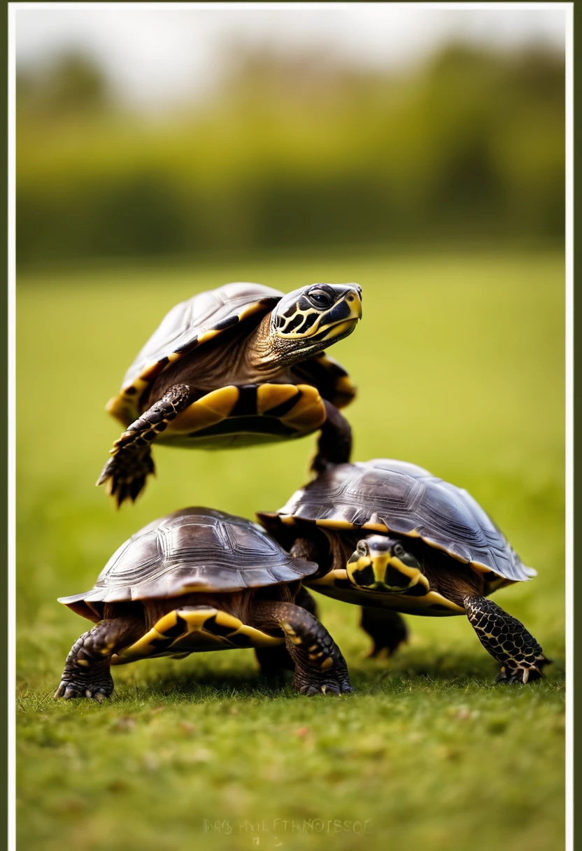 11 baby turtles playing football on the football field
