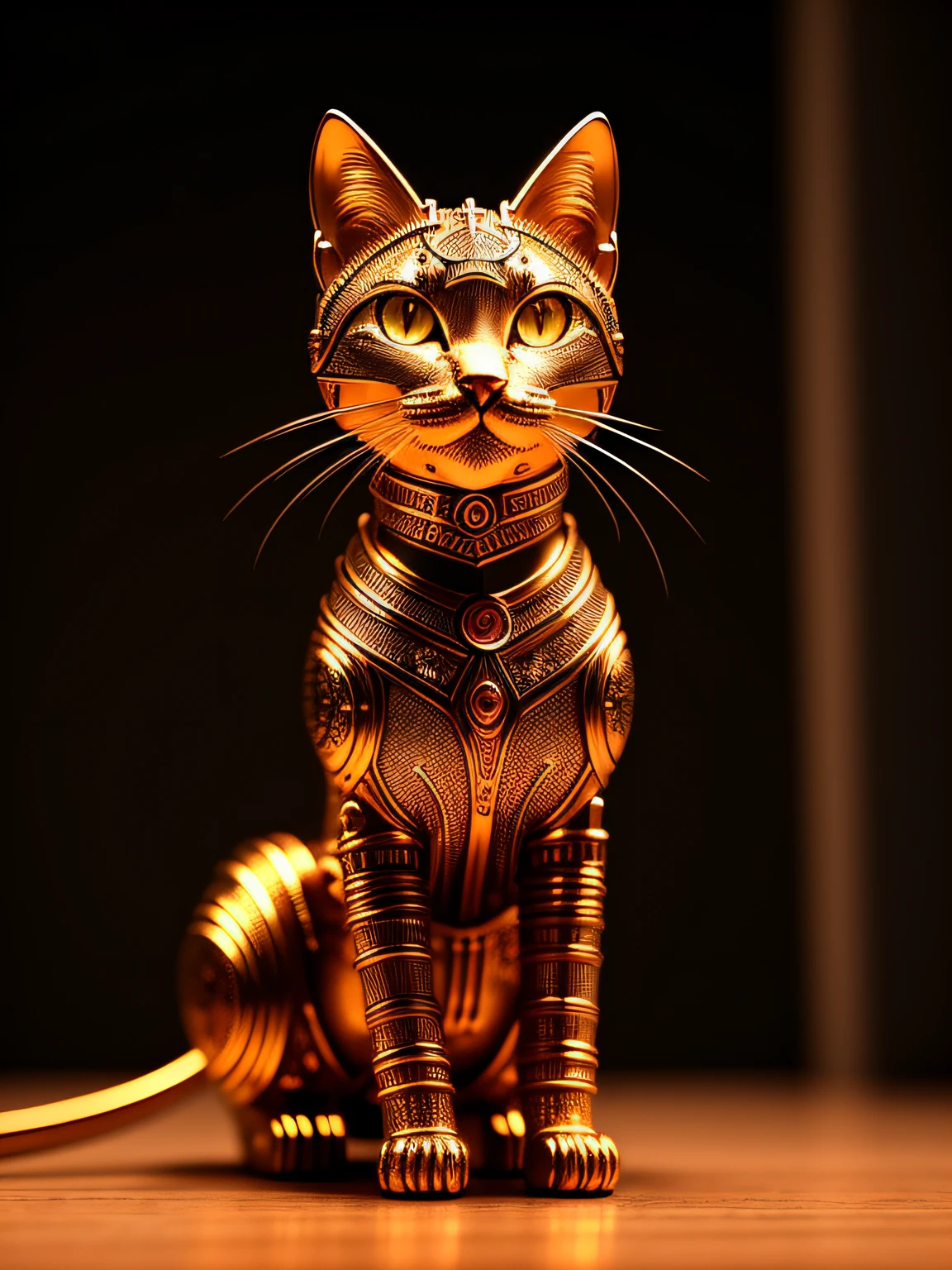 mechanical cat,((masterpiece)), ((best quality)), 8k, high detailed, ultra-detailed, A (red:1.3) , harmoniously integrated into the beauty of nature, capturing the balance between technology and the environment, mechanical bird, ((nature)), ((harmonious integration)), ((technology and environment balance)), gear mechanisms, perched on tree branch, fluttering leaves, sun rays through canopy, reflection in a pond.<lora:Mechanicalcat:0.7>