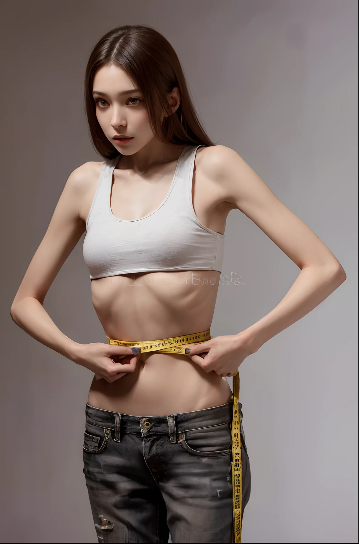 Skinny female，emaciated，the ribs，innominate bone，pelvic bone，sternum，flatchest，big breasts thin waist，Thin leg，weight loss