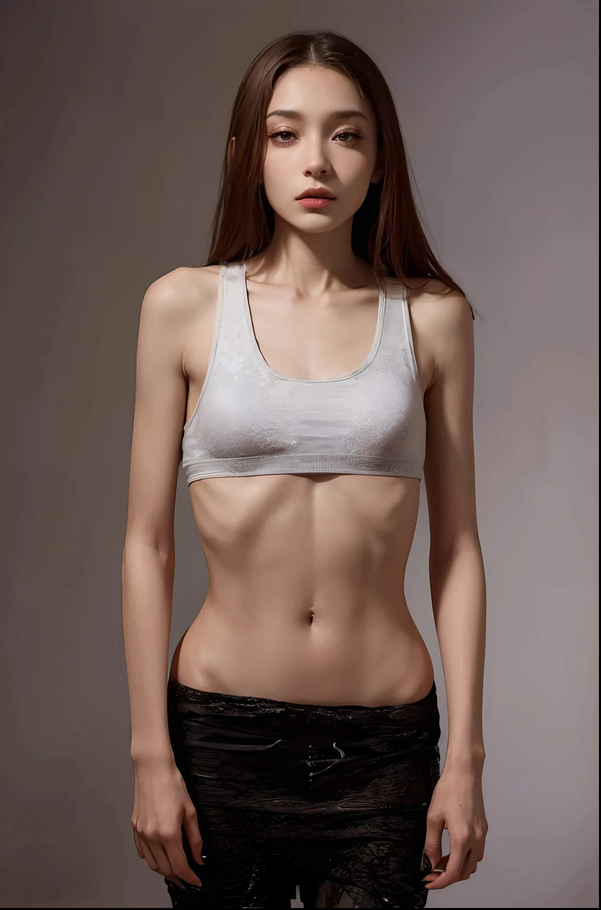 Skinny female,emaciated,the ribs,innominate bone,pelvic bone,sternum,flatchest,big breasts thin waist,Thin leg