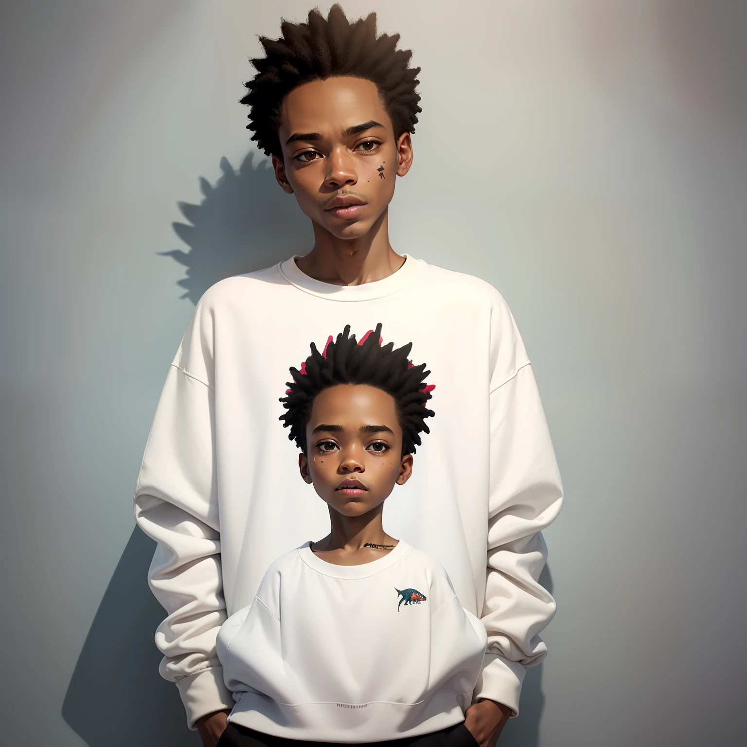 Photograph of a boy standing in a room with a remote control, curls on top of his head, afro encaracolado, curly middle part haircut, com afro, Riyahd Cassiem, cabelos cacheados, um homem negro com longos cabelos cacheados, cabelos cacheados e curtos, menino tem cabelo preto curto, 4 anos, quatro anos, cachos por cima, cinematic light, hdr, ultra detalied, hyper realistic 8k