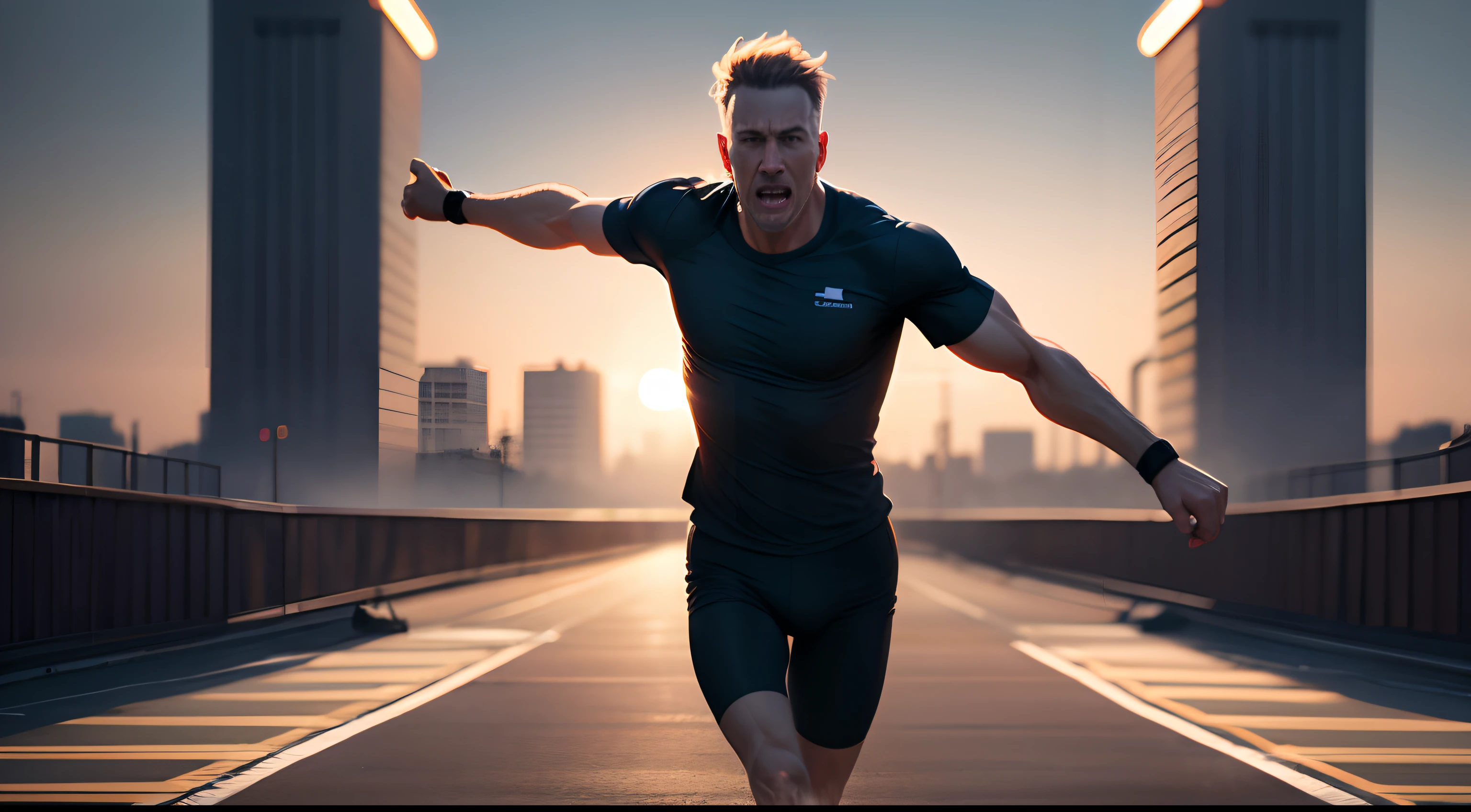 health normal man running, Perfect artwork, master piece, best quality, loud, layered lighting -- 4K