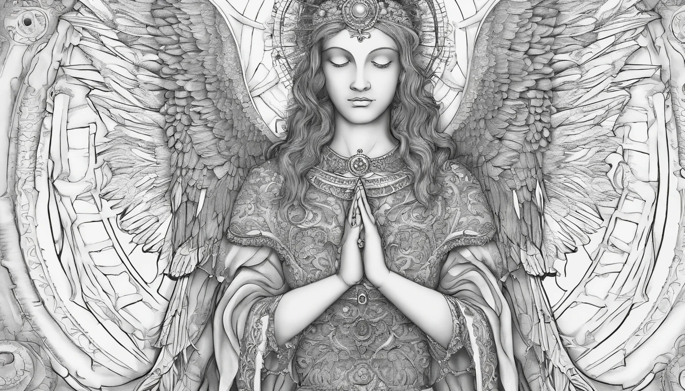 Closeup of an image of a guardian angel man praying and blessing, arcanjo homem com asas grandes, o anjo da fortuna, perfeito, Reslistic, Biblical setting, celestial scenery, sol e nuvens ultras realistas, flores e velas, illuminated archangel of heaven, Passes em segundo plano, flores coloridas, velas acesas