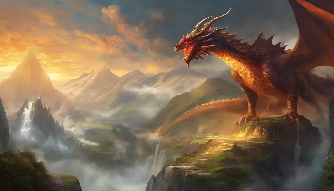 (highres,ultra-detailed,realistic:1.2),snow-capped mountain range,detailed dragon in flight,battle scene,massive fire breath,fierce warriors on the battlefield,armored soldiers charging,ominous storm clouds gathering,dramatic lighting,moody atmosphere,heroic determination,vivid colors,ancient mythical creatures,fantastical landscape,commanding presence of the dragon,epic clash between good and evil