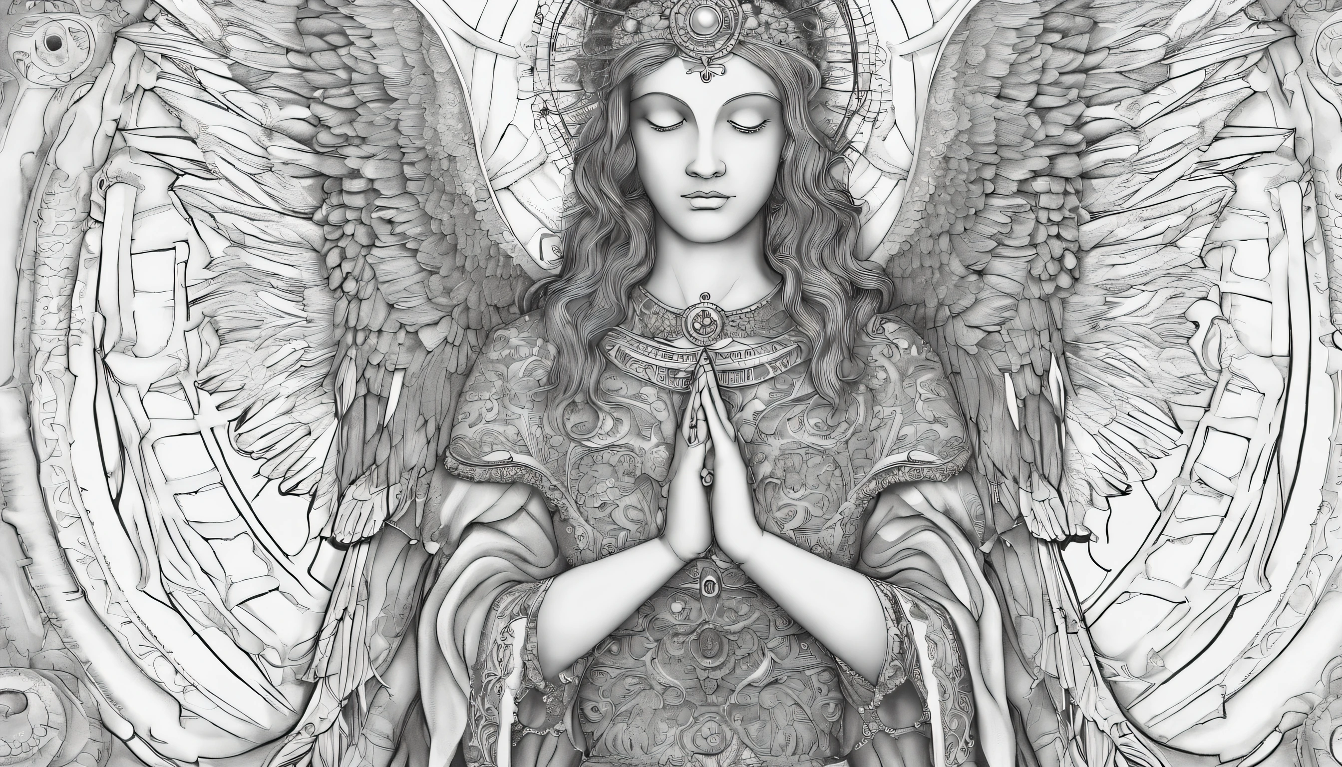 Closeup of an image of a guardian angel man praying and blessing, arcanjo homem com asas grandes, o anjo da fortuna, perfeito, Reslistic, Biblical setting, celestial scenery, sol e nuvens ultras realistas, flores e velas, illuminated archangel of heaven, Passes em segundo plano, flores coloridas, velas acesas