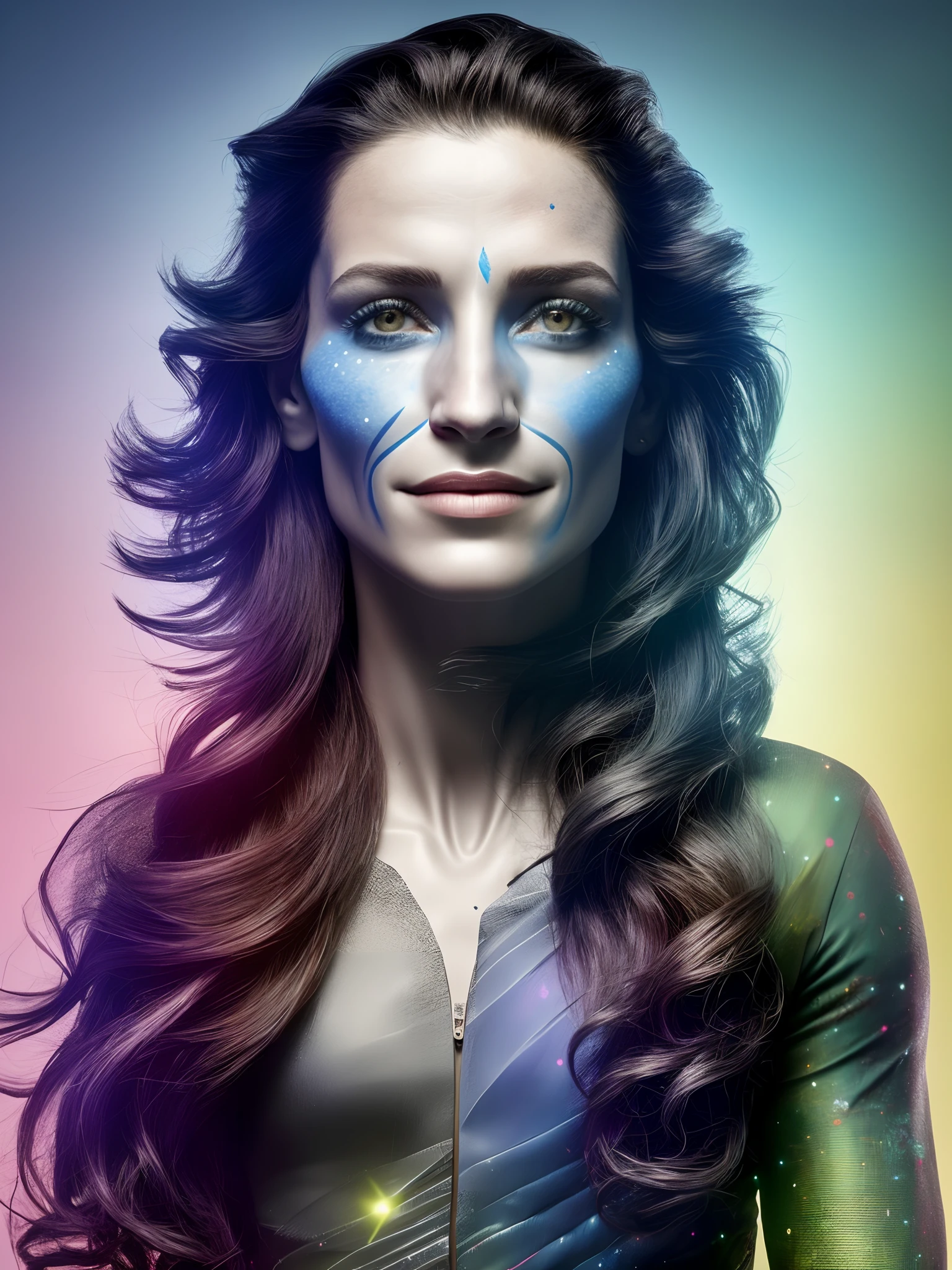 avatar, perfil, cabelo preto, regata preta, volumeric lighting, jaqueta preto, fone de ouvido brilhante, cyberpunk, futurista, olhos multicoloridos, olhos detalhados, hiper detalhados, sorriso leve, altamente detalhados, linda, pequenos detalhes, ultra detalhado, melhor qualidade, intrincado, hiper-realismo, clear, digital illustation, detalhado, realismo, intrincado, 4k, 8k, Trends in the Arts Station, boa anatomia, beautiful lighting, premiado, fotorrealista, sombras realistas, realistic lighting, beautiful lighting, raytracing, detalhes intrincados, mal-humorado, thirds rule, obra-prima, (illustration: 1.1), alta resolução, (CG extremamente detalhado, unidade, papel de parede 8k: 1.1), rosto bonito, rosto altamente detalhado, ultra realista, obra-prima , bokeh, extremamente detalhado, intrincado, zoomout, colorido, cores vibrantes, esmalte vermelho,