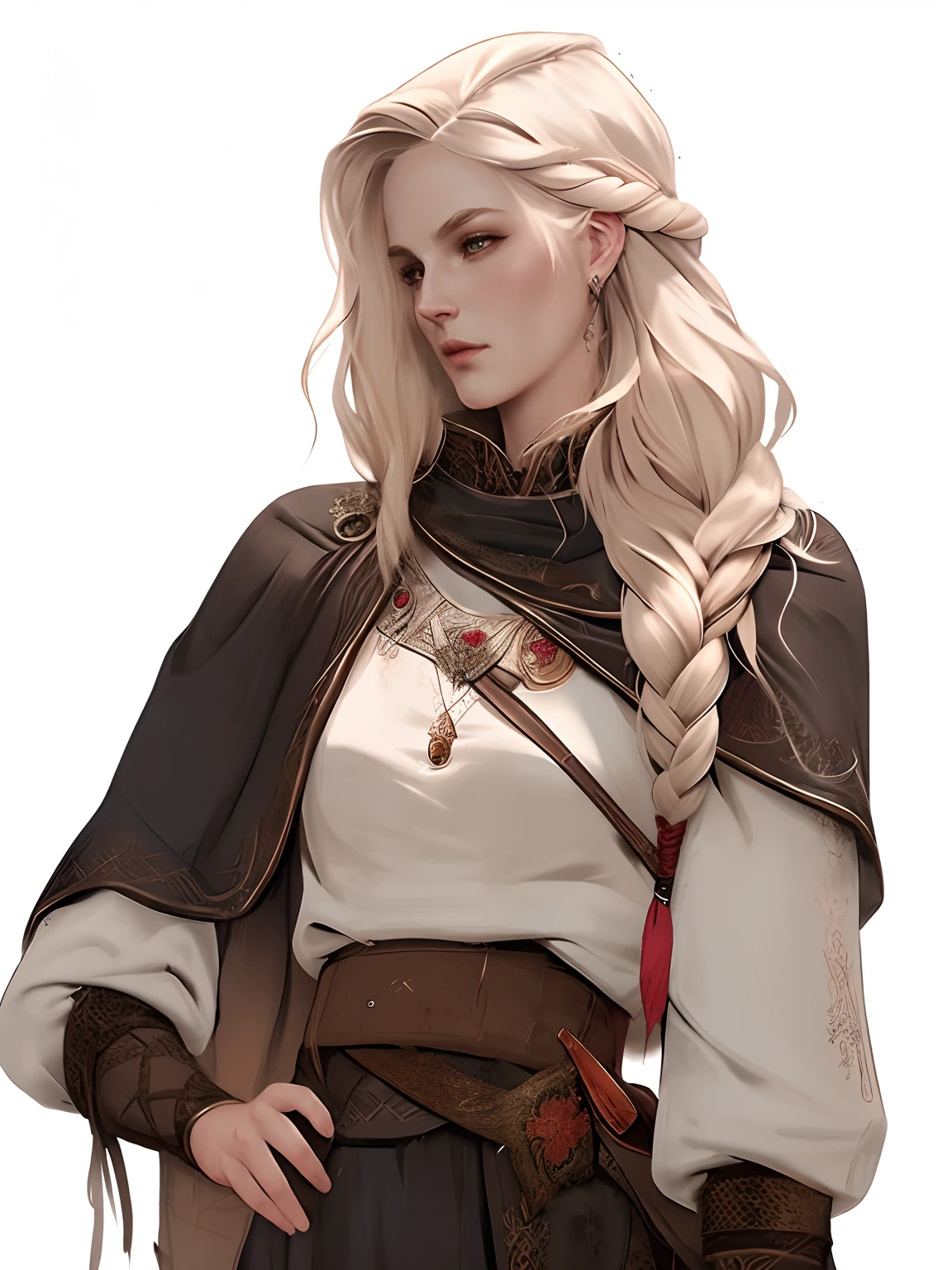 a close up of a woman with long blonde hair wearing a cape, stunning character art, epic exquisite character art, beautiful character painting, witcher)), fantasy d&d character, dnd fantasy character art, rpg character art, charlie bowater character art, as a d & d character, of an elden ring elf, dnd character art portrait