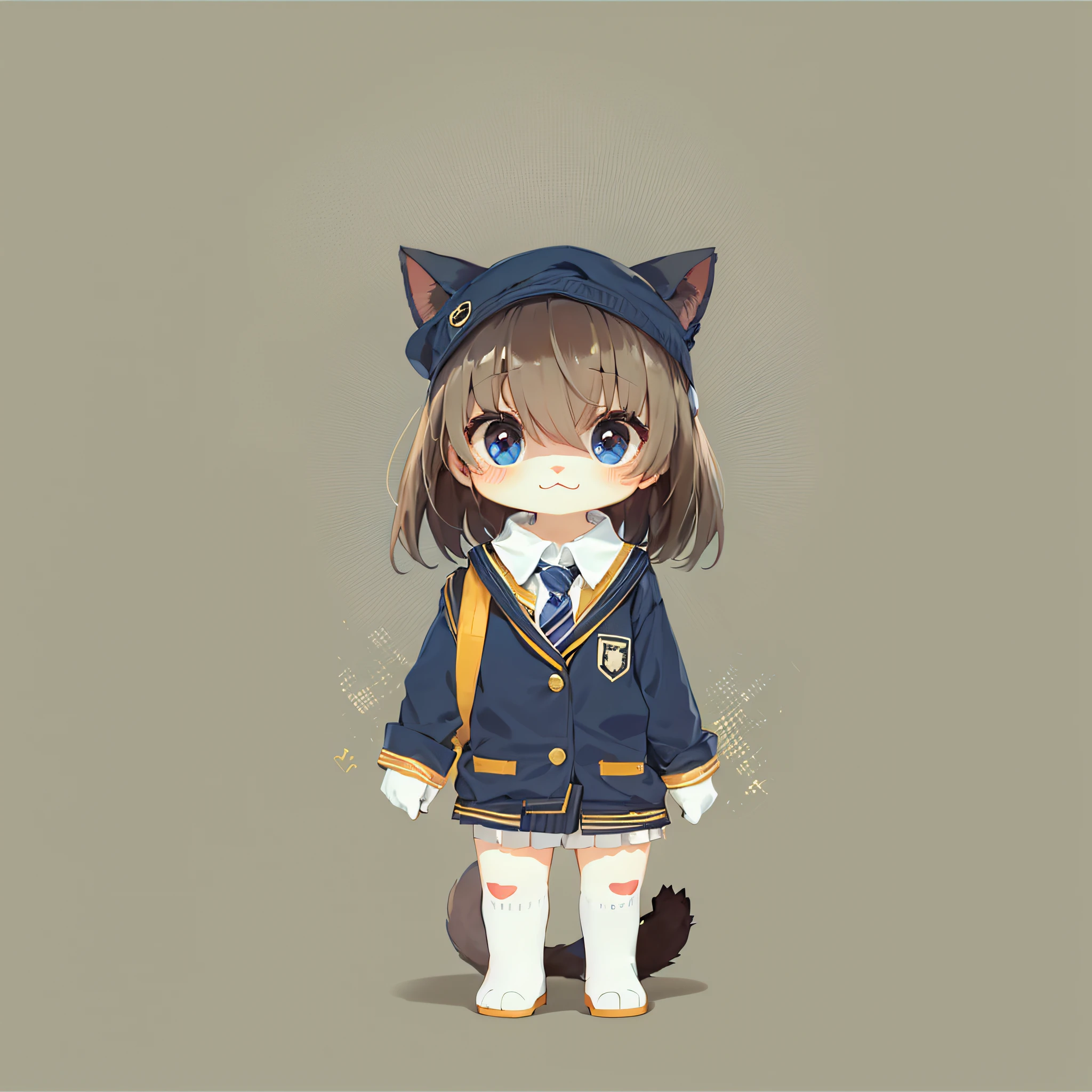 Cute cat student, standing, cute, wearing school uniform, namecat style