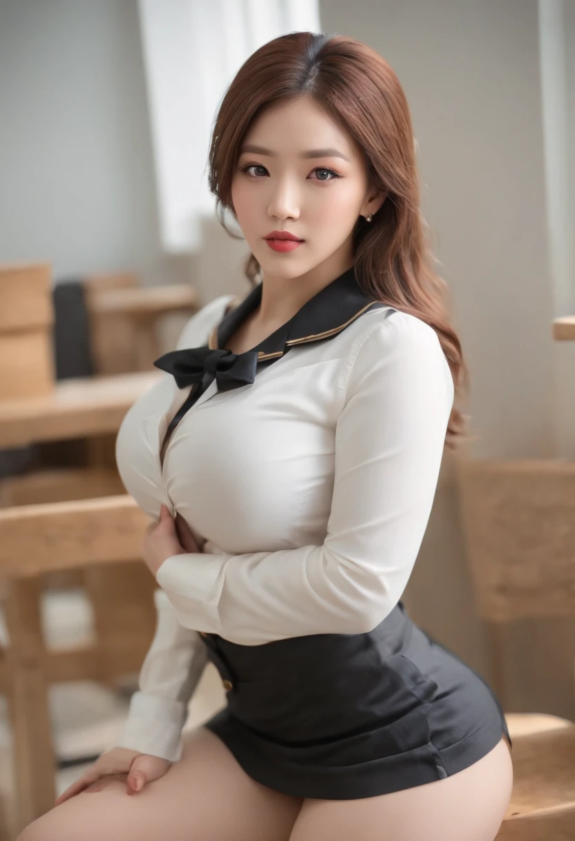 Realistic super thick plump Cardi B as Sexy Chaebol rich military school girl, black ta school outfit , fancy, elegant, sexslave, hentai, young girl, one girl, perfect breasts exposed, shirt unbuttoned, military blazer open, lifting her skirt exposingherpussy, shot from below, looking down on viewer, perfect Angle, highly detailed realism, cowboy shot, in Korean hogwan, realistic classroom realistic facial features realistic body, pornstar poselegs spread, in class, pantyshot, high res perfect photorealistic mixed Korean girl, crouching, sexy black thigh high stockings, super thick and curvy, tight clothes, massive cleavage, breasts exposed, extremely thick, six pack abs, topless