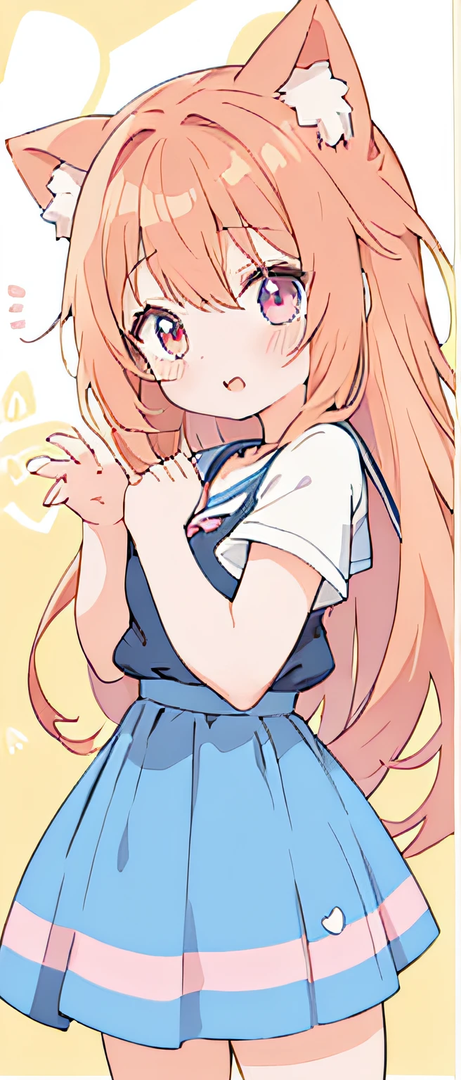 Anime girl with long hair and cat ears poses for photo, Anime visuals of cute girls, extremely cute anime girl face, small curvy loli, sayori, [[[[grinning evily]]]], Cute anime face, Cute anime girl, cute expression, anime moe art style, (Anime Girl), cute anime style