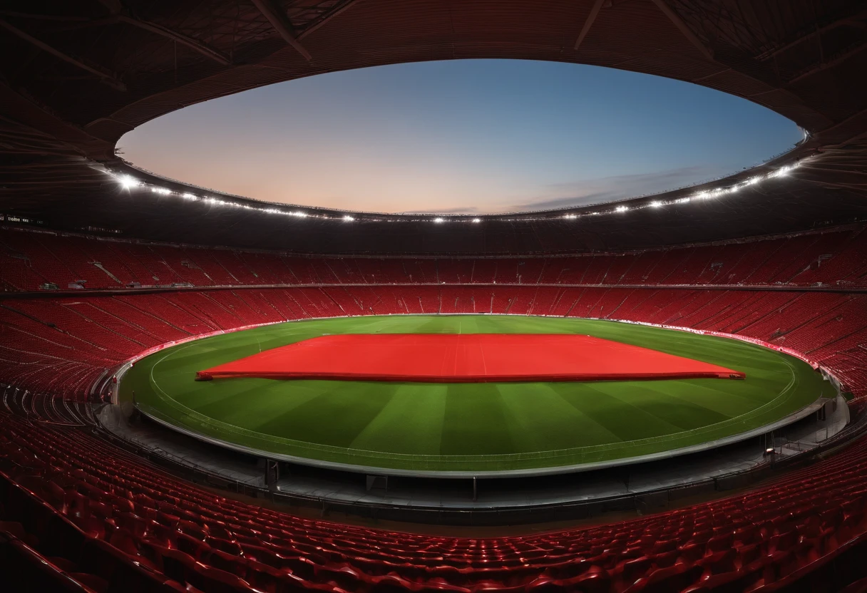 soccer stadium all red, night, fans