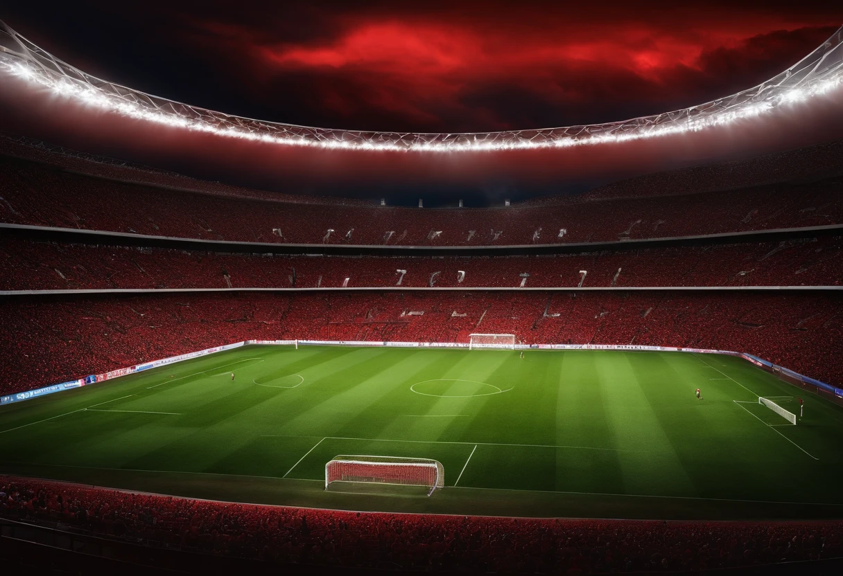 soccer stadium all red, night, fans