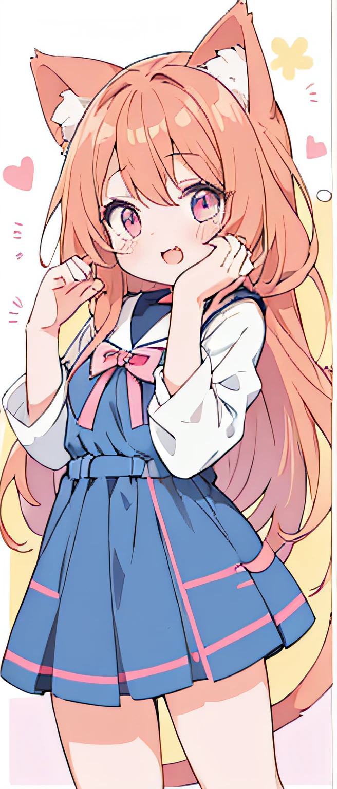 Anime girl with long hair and cat ears poses for photo, Anime visuals of cute girls, extremely cute anime girl face, small curvy loli, sayori, [[[[grinning evily]]]], Cute anime face, Cute anime girl, cute expression, anime moe art style, (Anime Girl), cute anime style