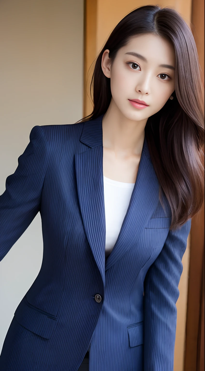 Suits,a bed,(8K, Raw photo:1.2)Detailed face and eyes,Best Quality, 超A high resolution, Highly detailed ,intricate detailes ,masutepiece ,Cute Girl , Soft cinematic light, Hyper-detailing,Sharp Focus, High quality, (Panties:1.1), Half-taken panties