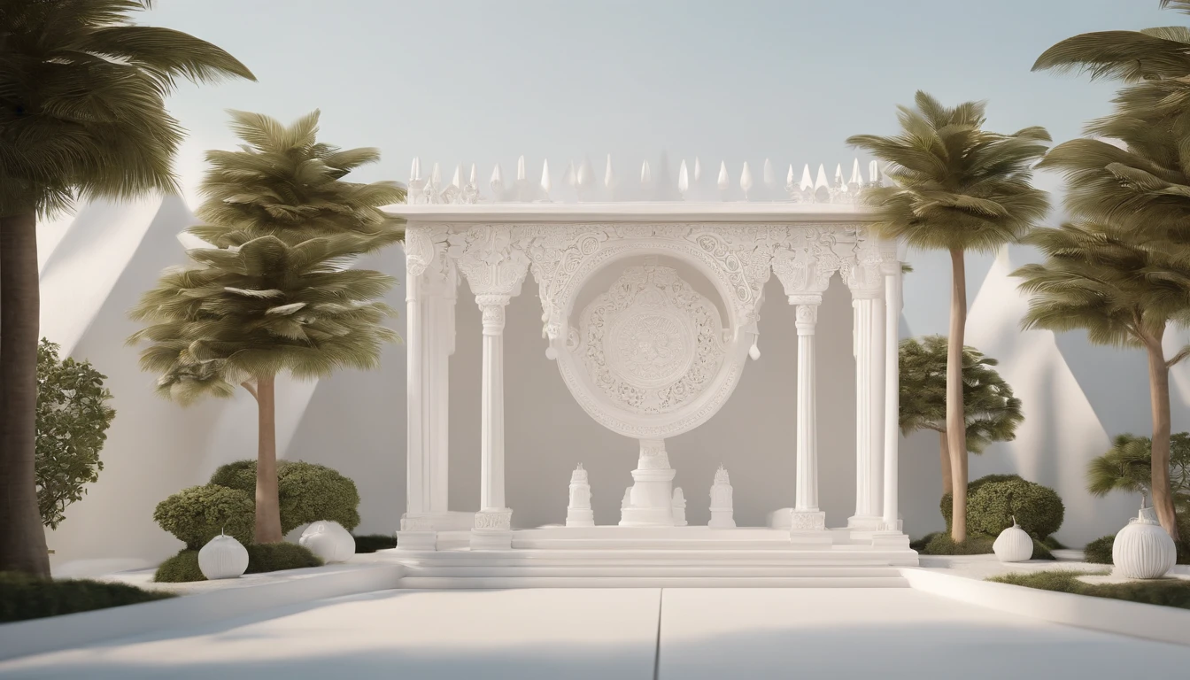3D white pop-out ccarving, no object on the center, blank white space on the center, on the left side there is a torch pole, on the left side there is also a torch pole, meticulously carved, white ivory carving, minimalistic, white spaces, pastel, javanese style, blank background, multidimensional paper fog crafts, paper illustration, portrait angle view, surabaya, 8k,chick, elegant, satisfying, forrestrial, high resolution, 8k