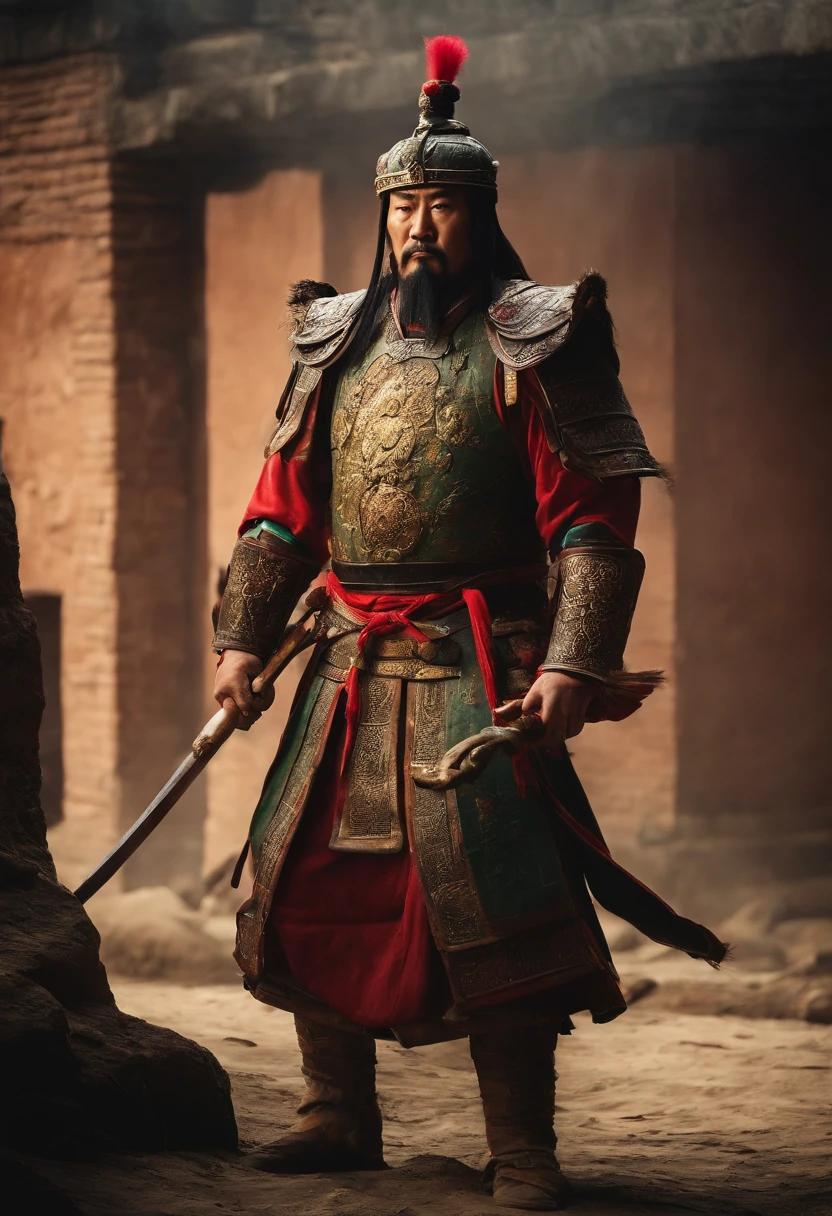 Guan yu，ancient warrior，Dilapidated walls