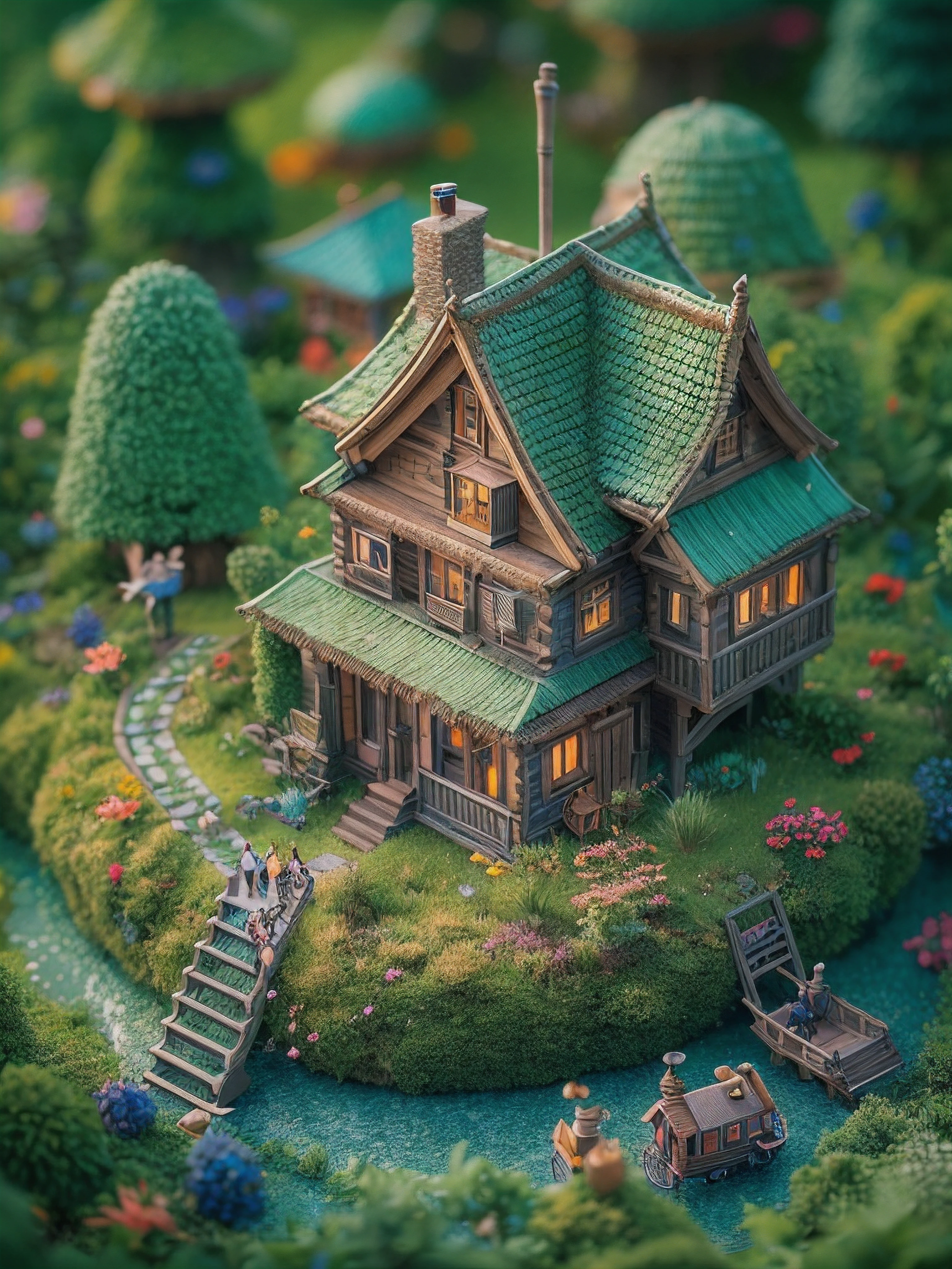 Isometric Complete tiny world with all kinds of adorable colourful tiny hairy fantasy forest houses, Miki Asai Macro photography, close-up, hyper detailed, trending on artstation, sharp focus, studio photo, intricate details, highly detailed, by greg rutkowski