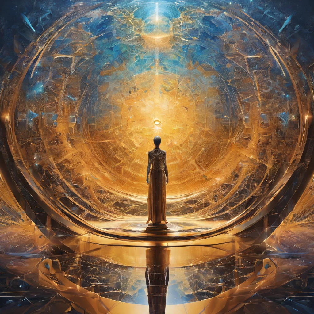 Beautiful symmetrical full body photo painted in oil with thick brushstrokes and wet paint, Fibonacci, golden ratio, melted wax, visible brushstrokes, surrounded by crystal spheres, 3D tessellation wireframe, neural graphic, neurons, tree of life, color, love, passion, oil on canvas, thick brushstrokes, insanely detailed, 8k uhd, masterpiece, artstation, surreal