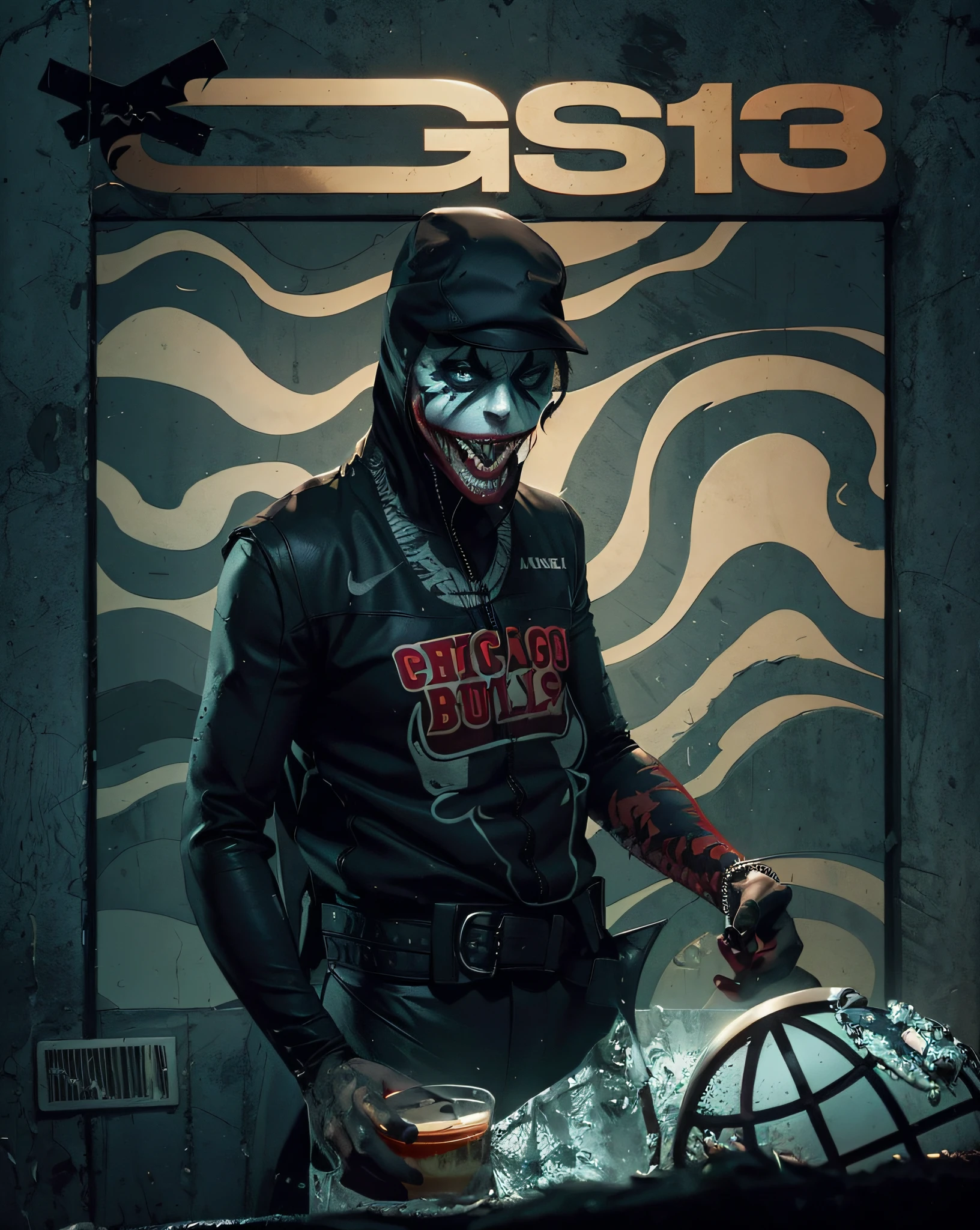 (joker) as (venom:1.2), mascular, official art, unity 8k wallpaper, ultra detailed, aesthetic, masterpiece, best quality, photorealistic, dark theme crazy smile, waist up
