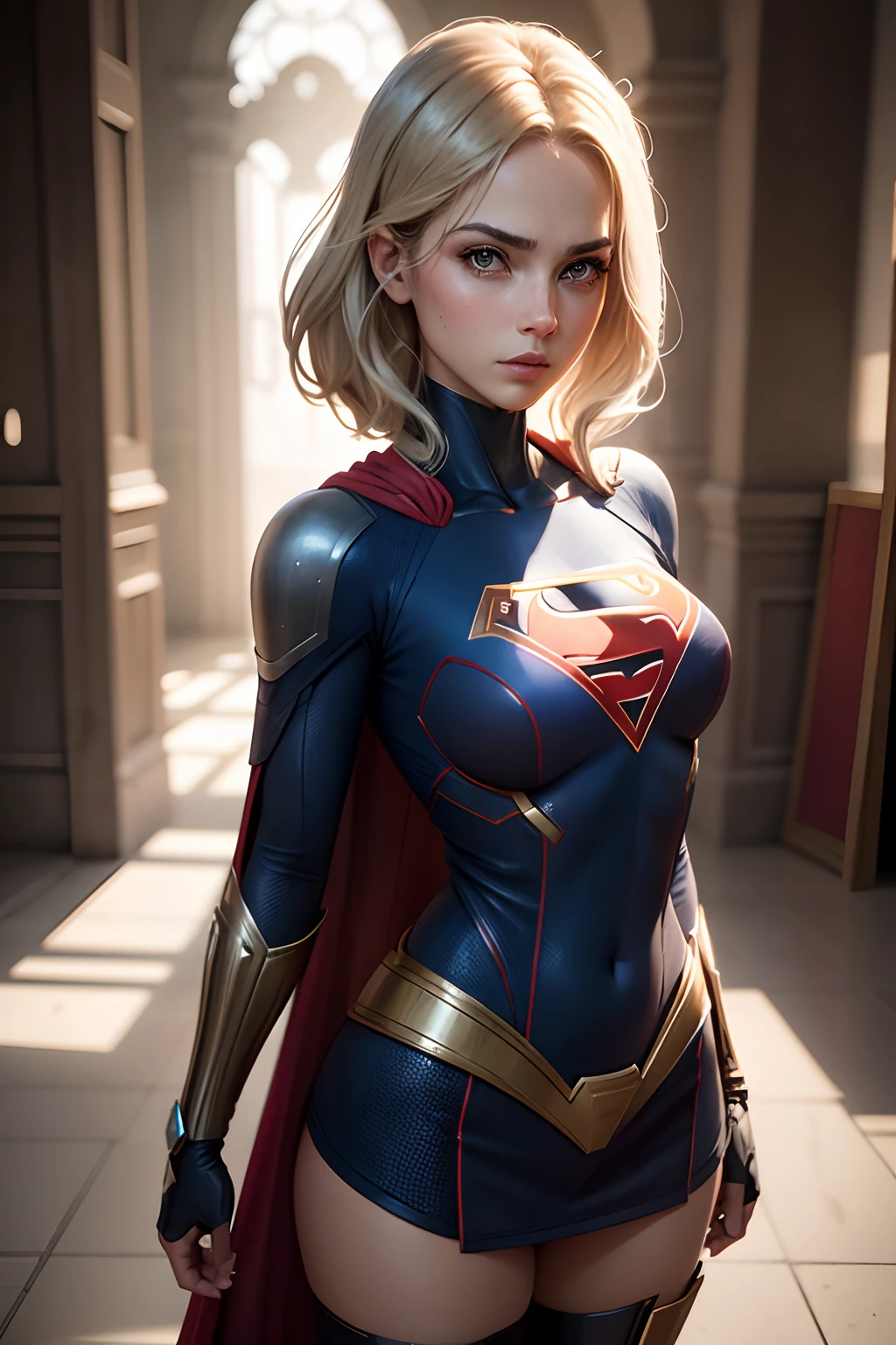 a photo of a beautiful S032_margot robbie, as (supergirl:1.1), in (Metropolis:1.2), (8k, RAW photo, best quality, ultra high resolution, photorealistic, masterpiece, ultra-detailed, Unreal Engine)