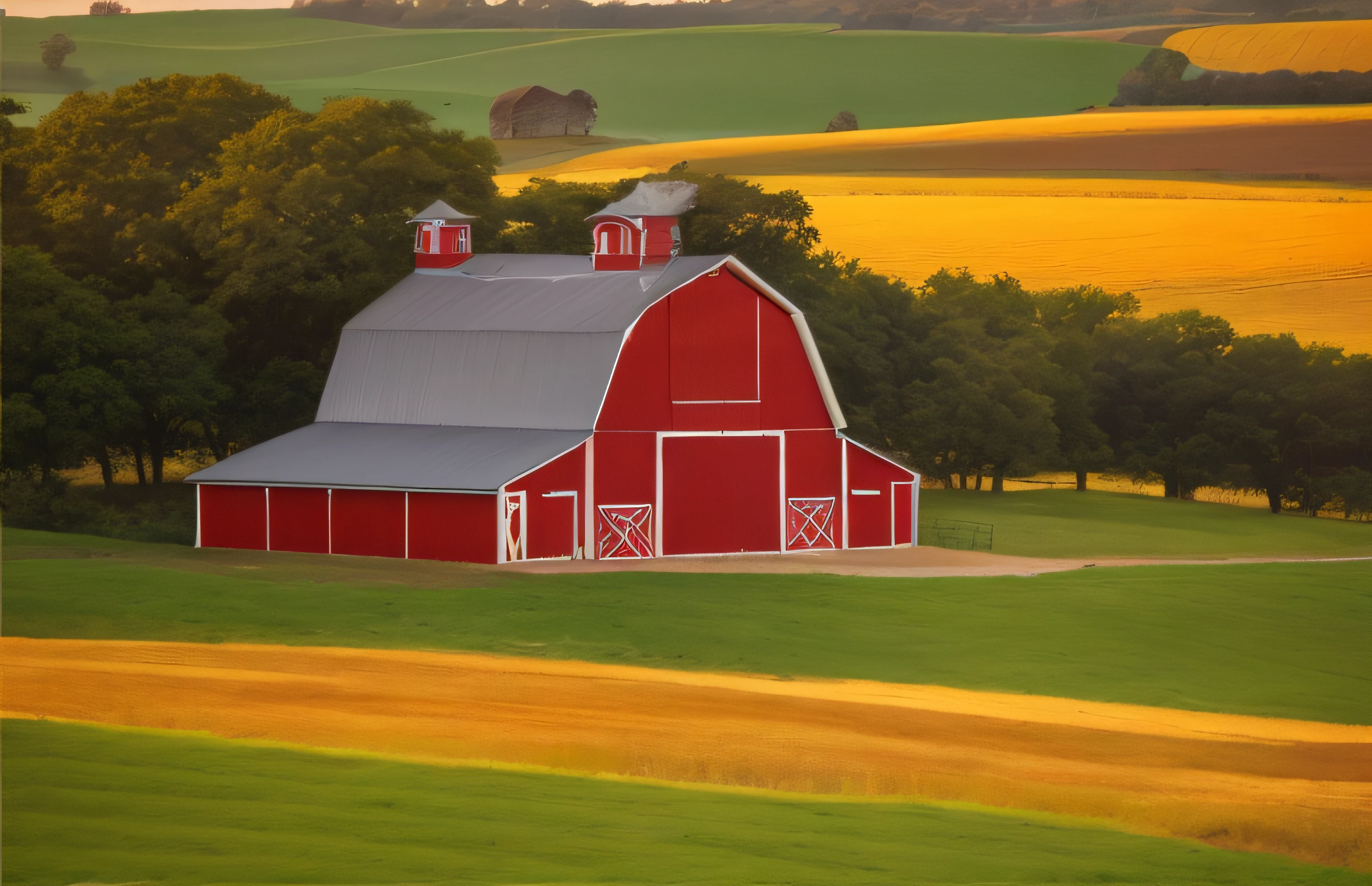 Red barn in a field with a green field behind it, Um celeiro em uma fazenda de Iowan, Iowa, esplendor rural, Red barn in the distance, celeiro no fundo, ao lado de um celeiro vermelho, celeiro no fundo, fazenda, barnet, Fazendas, Interior do Centro-Oeste, agricultura, Wisconsin, beautiful setting, Terra, farm land, Ilinóis, plano de fundo do fazenda