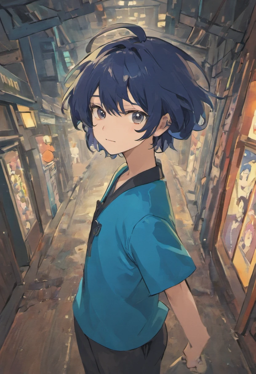a cartoon image of a man in a blue outfit with a black hair, shinkai makoto, hinata hyuga, hideaki anno anime, official art, shuushuu anime image, inspired by Munakata Shikō, tsukasa dokite, as an anime character, yukito kishiro, hiroyuki takahashi color scheme,smile
